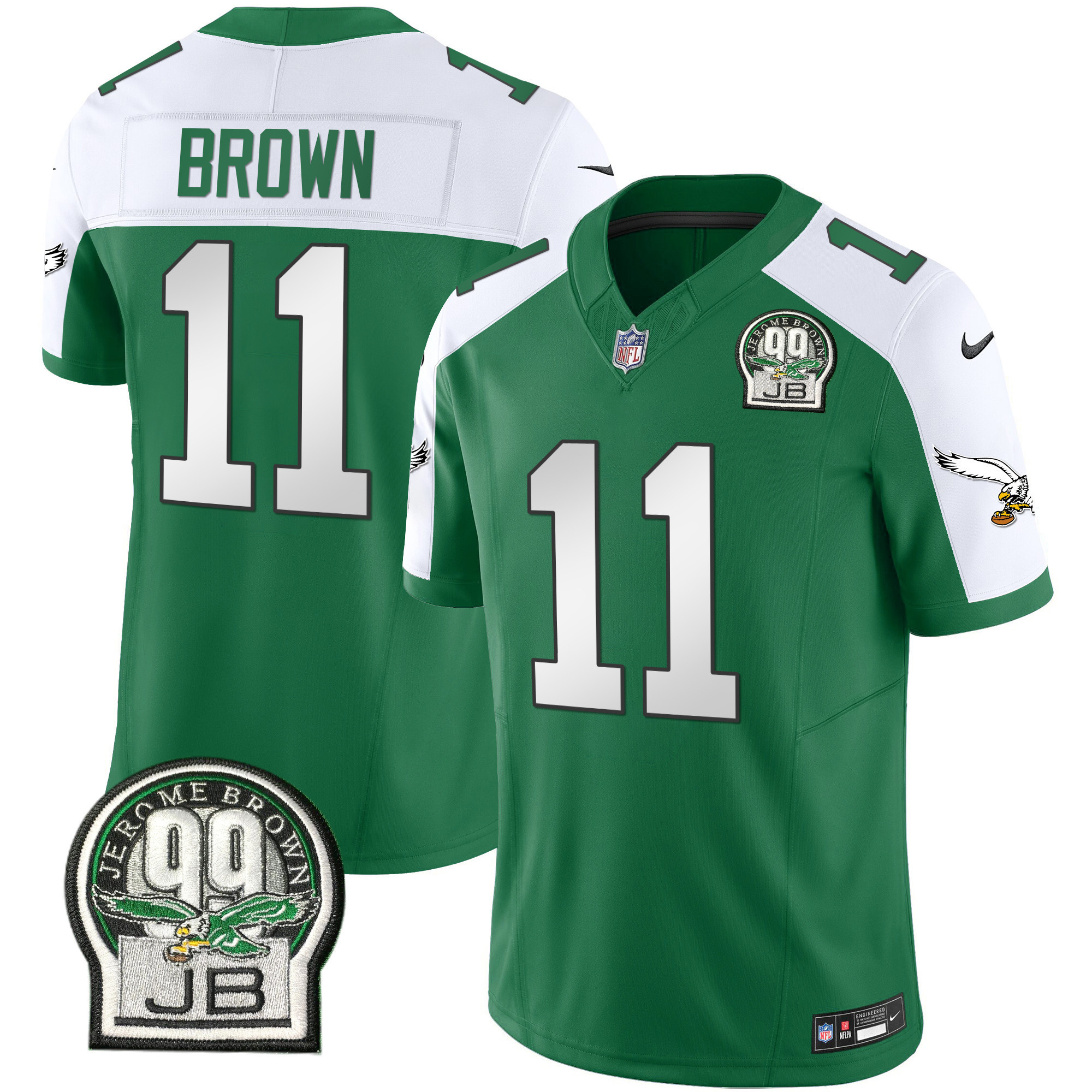 A.J. Brown Men's Philadelphia Eagles Jerome Brown Patch Kelly Green Alternate Kelly Alternate Jersey - All Stitched