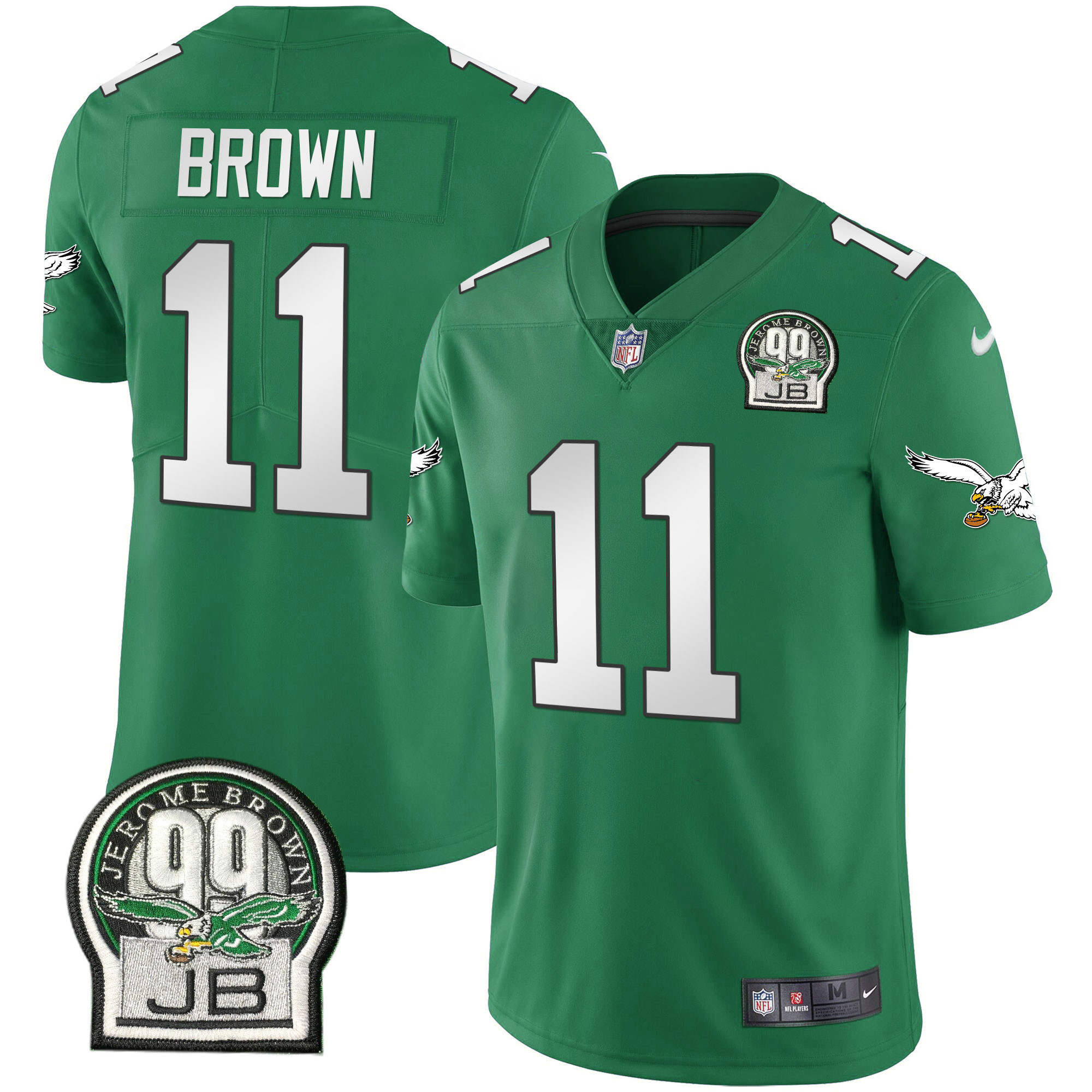 A.J. Brown Men's Philadelphia Eagles Jerome Brown Retired Patch Gold & Kelly Kelly Green Jersey - All Stitched