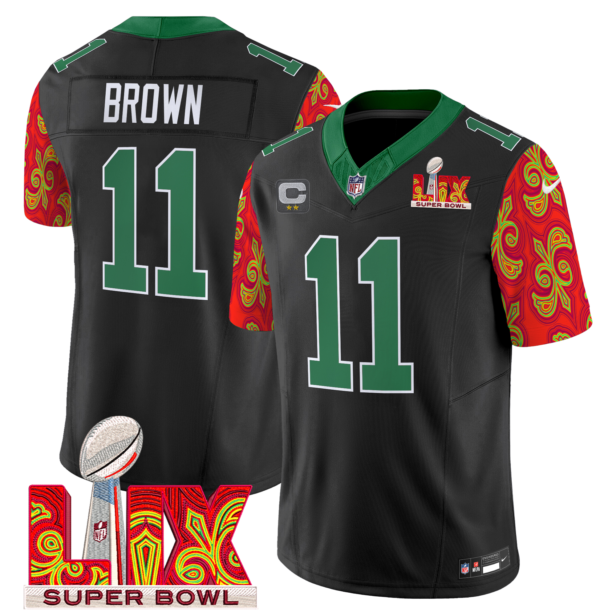 A.J. Brown Men's Philadelphia Eagles Kelly Green Super Bowl LIX Style Vapor Limited Black Jersey - All Stitched