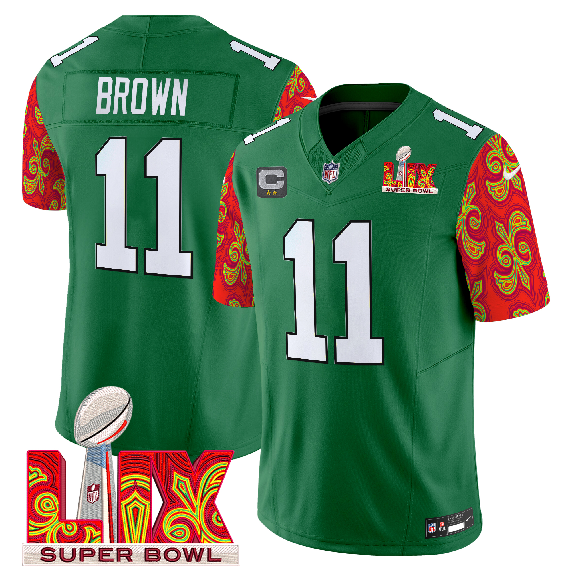 A.J. Brown Men's Philadelphia Eagles Kelly Green Super Bowl LIX Style Vapor Limited Kelly Green Jersey - All Stitched