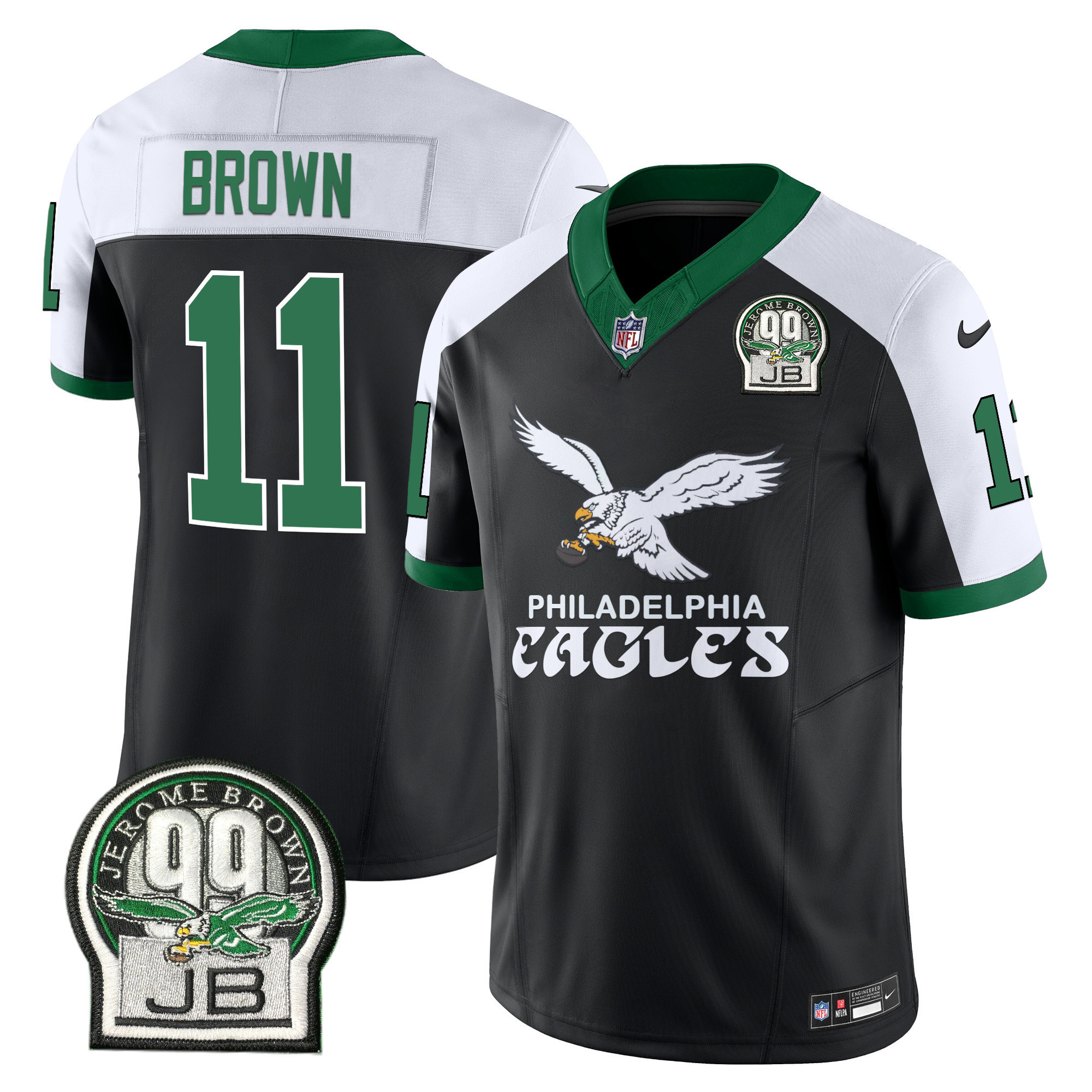 A.J. Brown Men's Philadelphia Eagles Kelly Green Vapor Limited Black Alternate Jersey - All Stitched