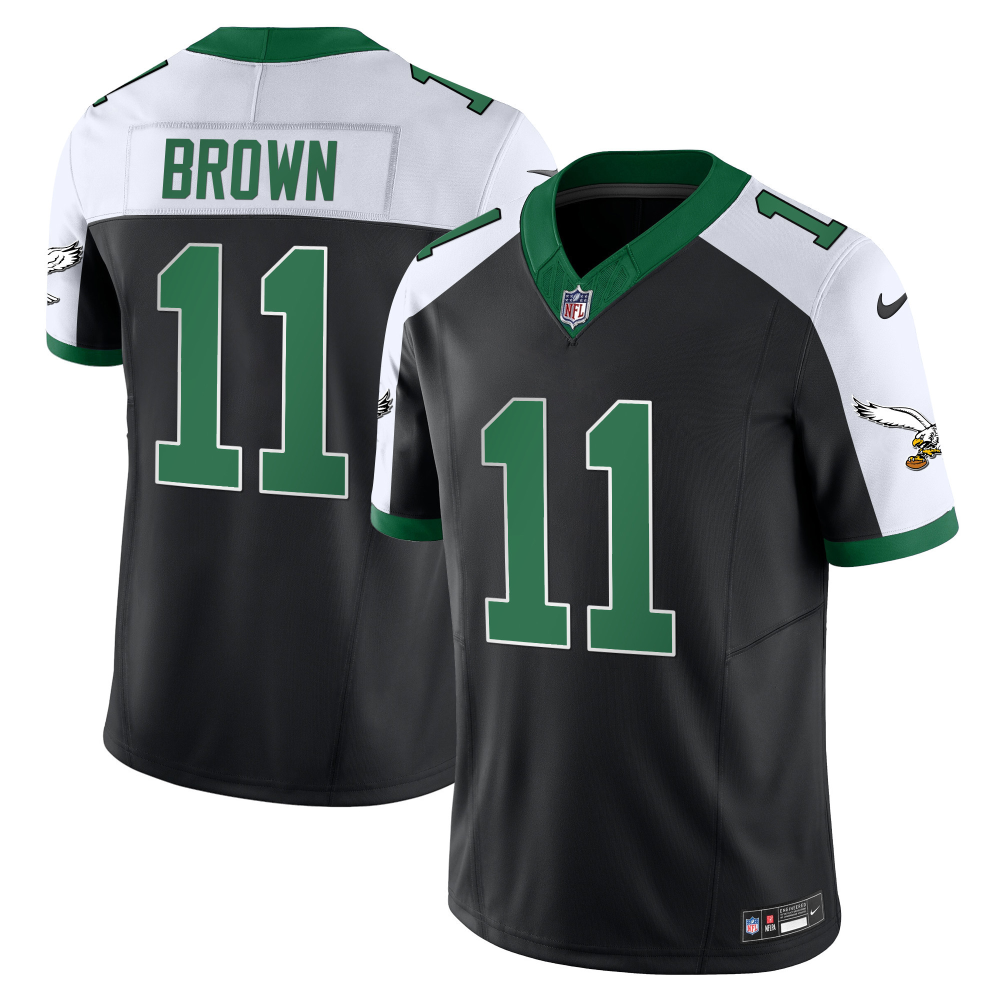 A.J. Brown Men's Philadelphia Eagles Kelly Green Vapor Limited Black Alternate Jersey - All Stitched