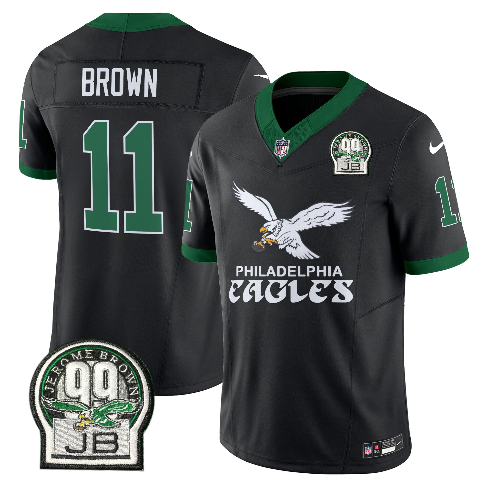 A.J. Brown Men's Philadelphia Eagles Kelly Green Vapor Limited Black Jersey - All Stitched