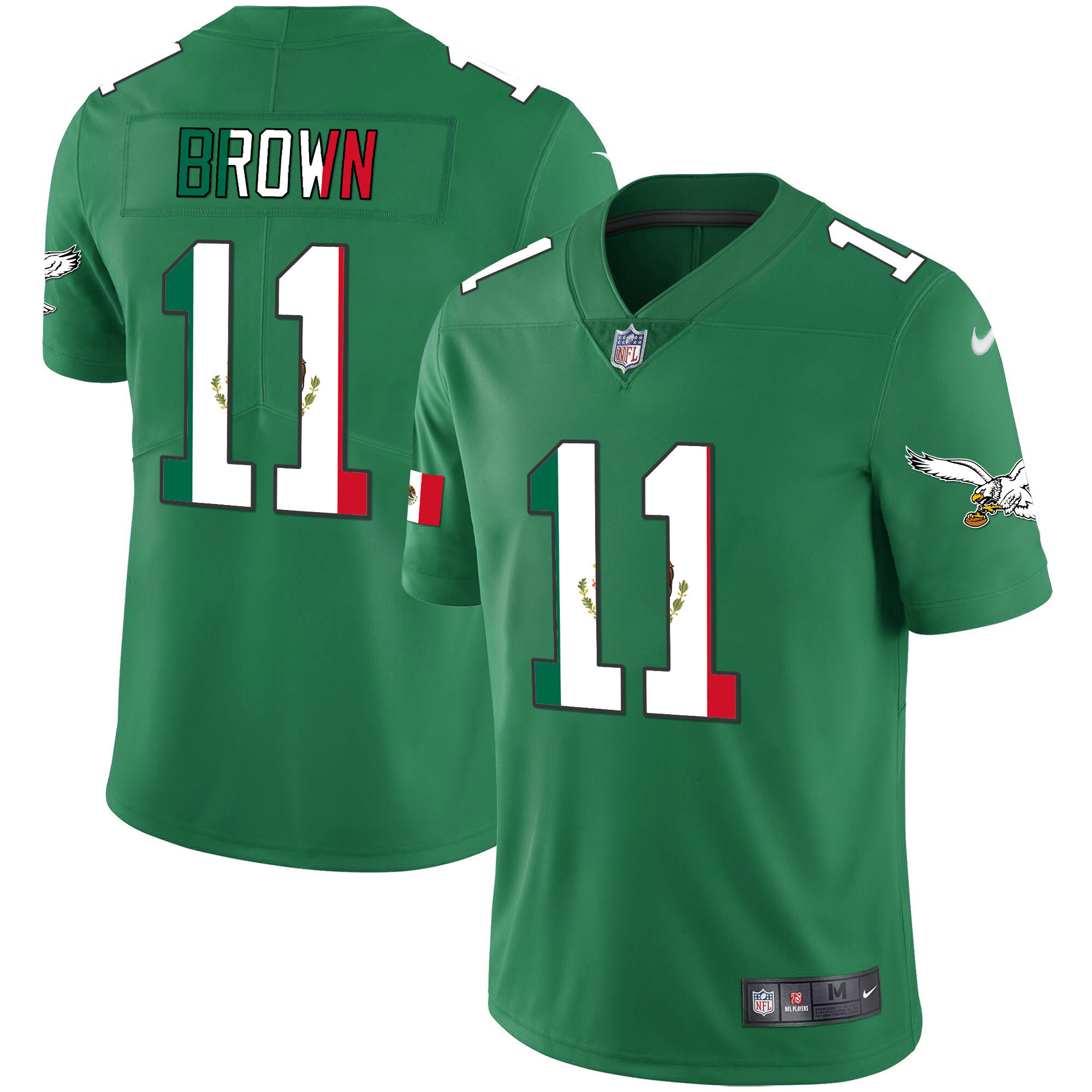 A.J. Brown Men's Philadelphia Eagles Mexico Gold & Kelly Vapor Kelly Green Jersey - All Stitched