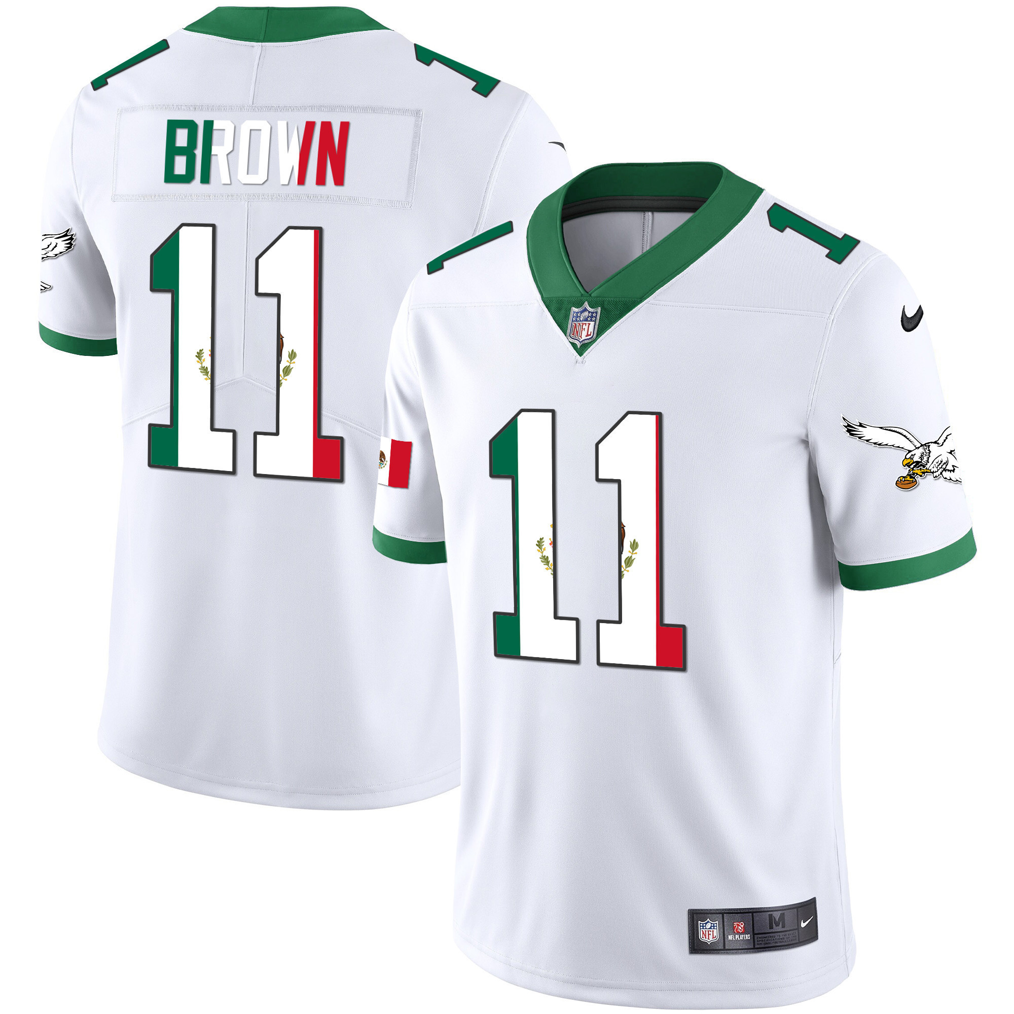 A.J. Brown Men's Philadelphia Eagles Mexico Gold & Kelly Vapor Kelly White Jersey - All Stitched