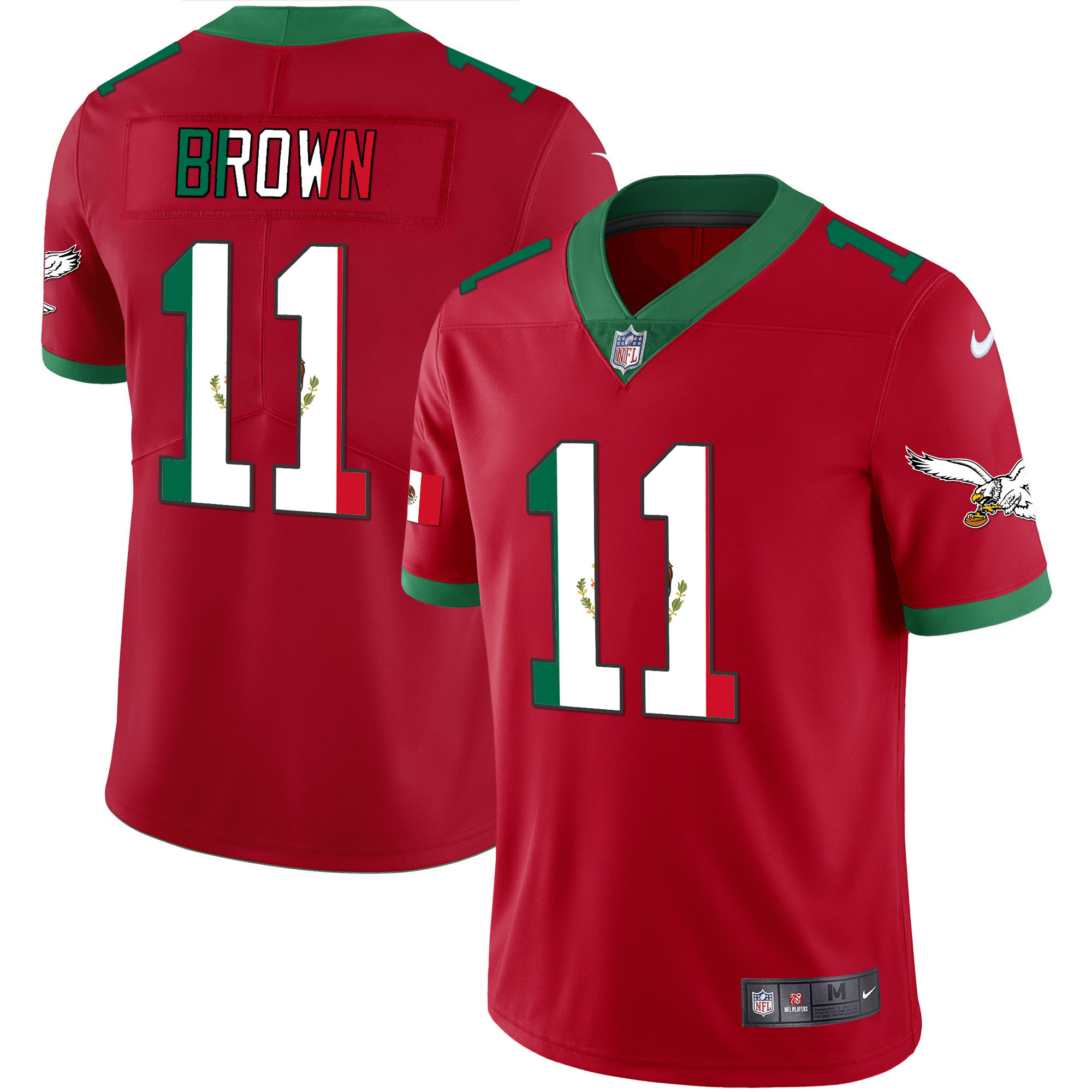 A.J. Brown Men's Philadelphia Eagles Mexico Gold & Kelly Vapor Red Jersey - All Stitched