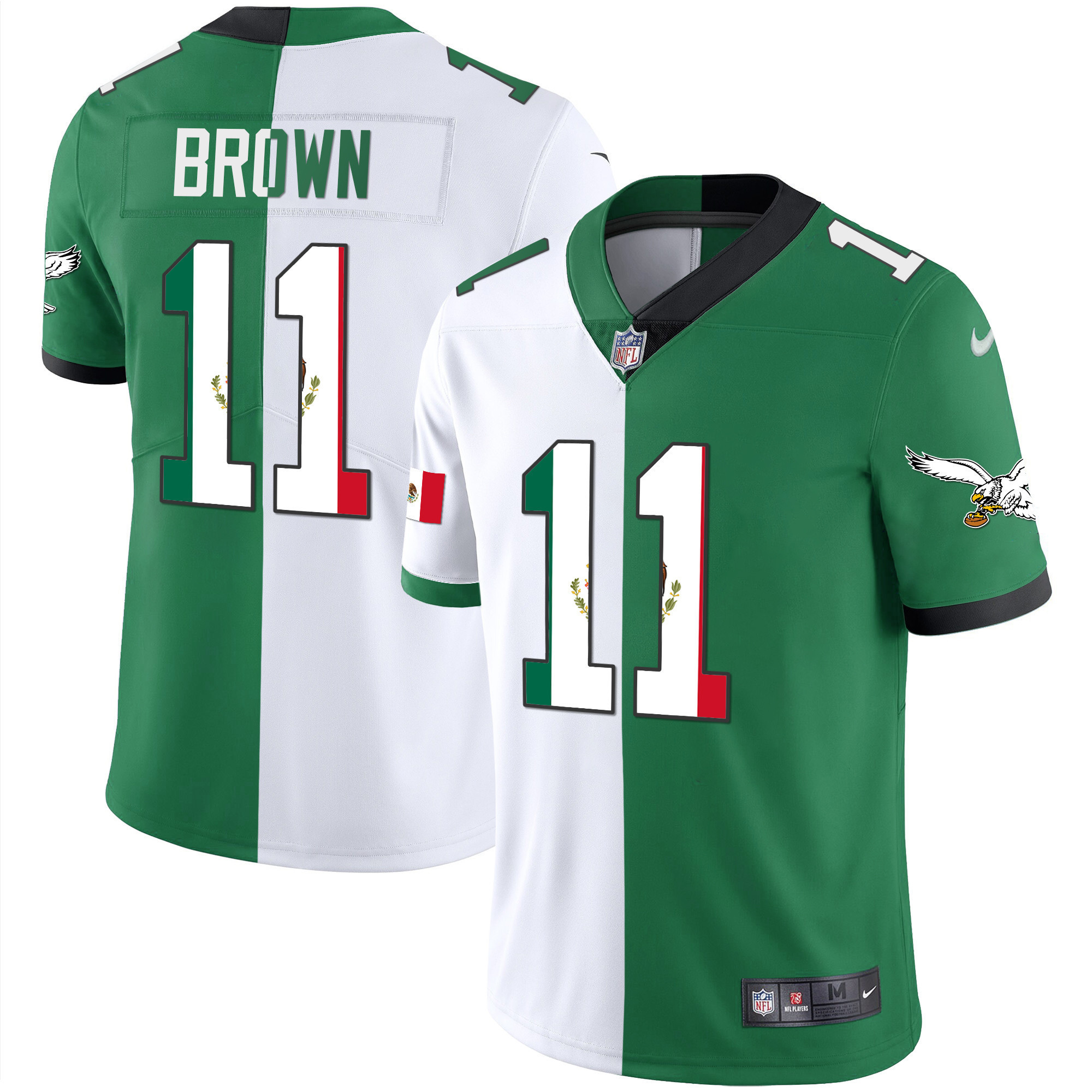 A.J. Brown Men's Philadelphia Eagles Mexico Gold & Kelly Vapor Split Jersey - All Stitched