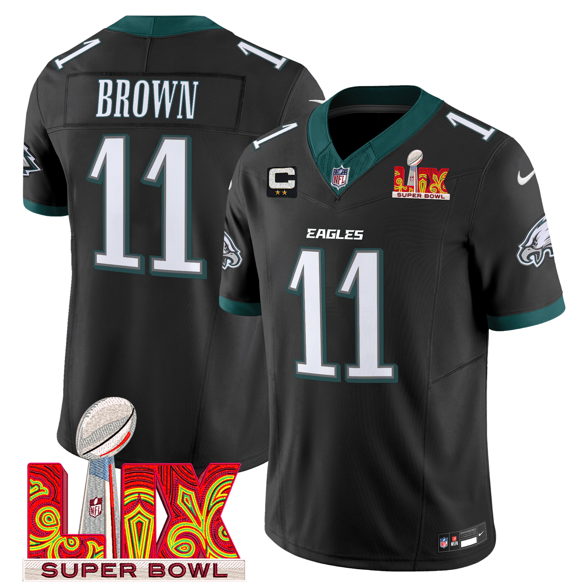 A.J. Brown Men's Philadelphia Eagles Super Bowl LIX Patch Vapor Limited Black Jersey - All Stitched