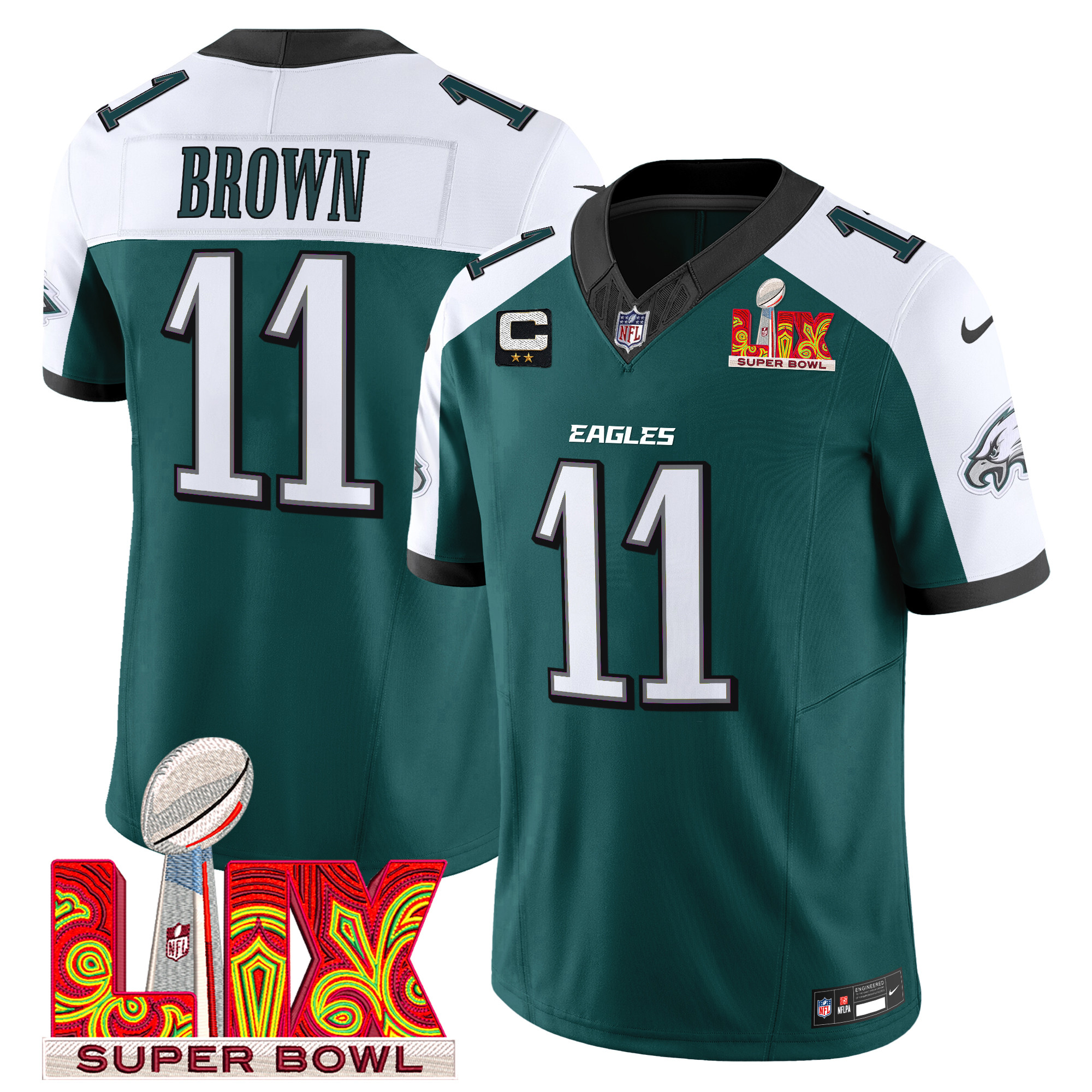 A.J. Brown Men's Philadelphia Eagles Super Bowl LIX Patch Vapor Limited Green Alternate Jersey - All Stitched