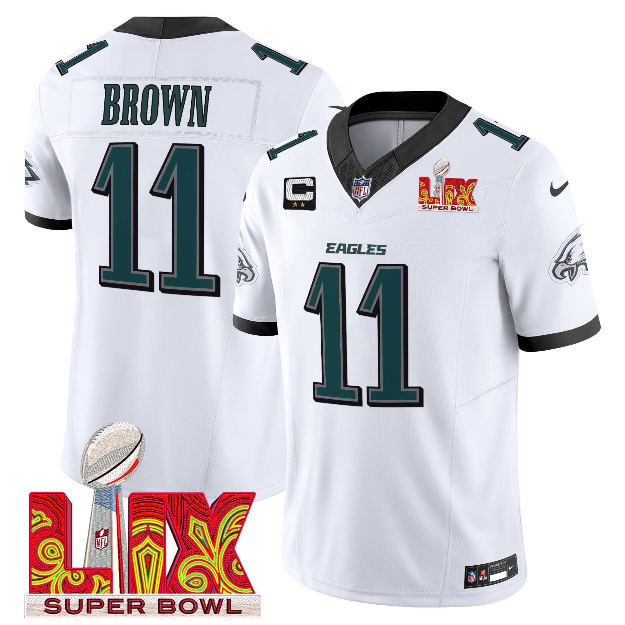 A.J. Brown Men's Philadelphia Eagles Super Bowl LIX Patch Vapor Limited White Jersey - All Stitched