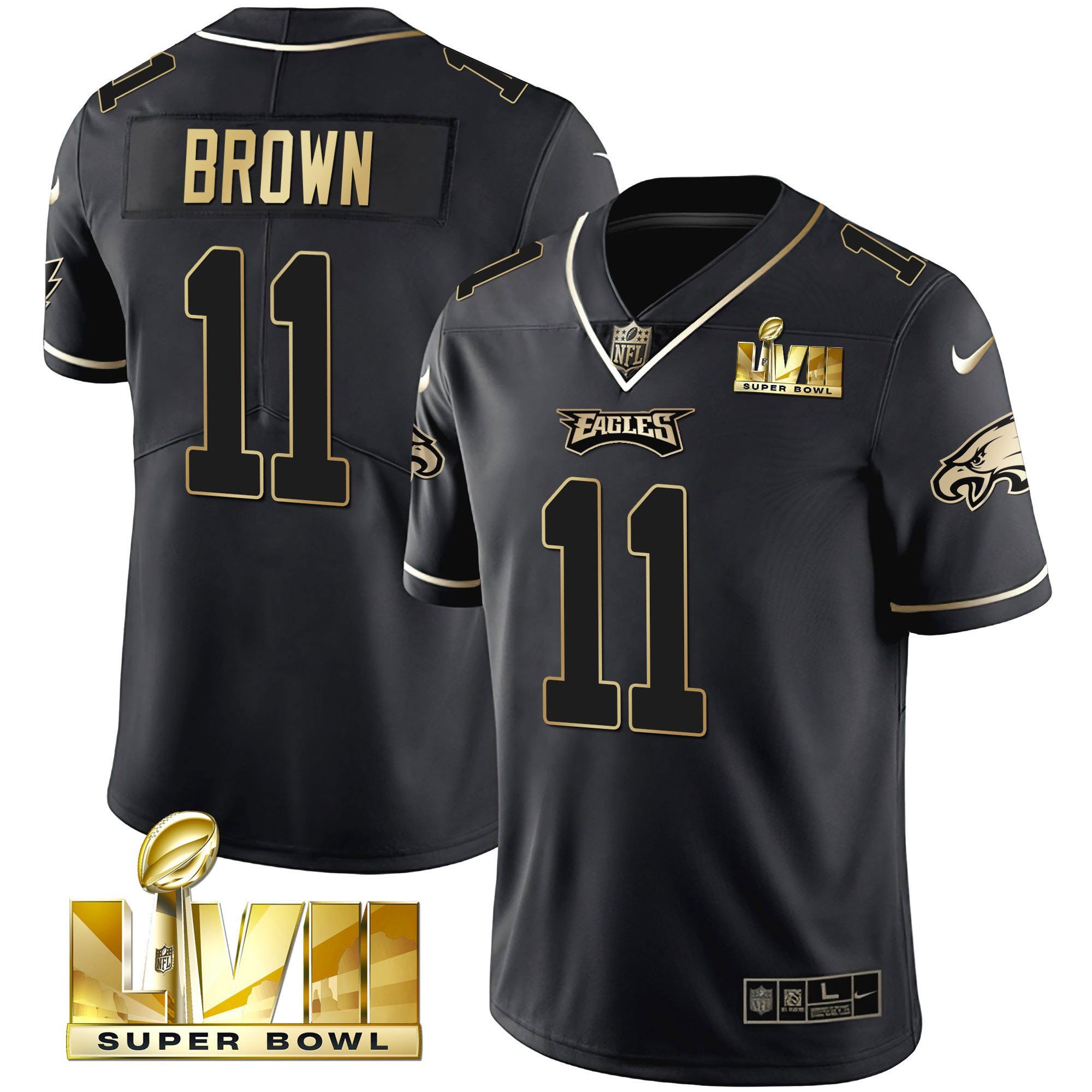 A.J. Brown Men's Philadelphia Eagles Super Bowl Vapor Gold Black Gold Jersey - All Stitched