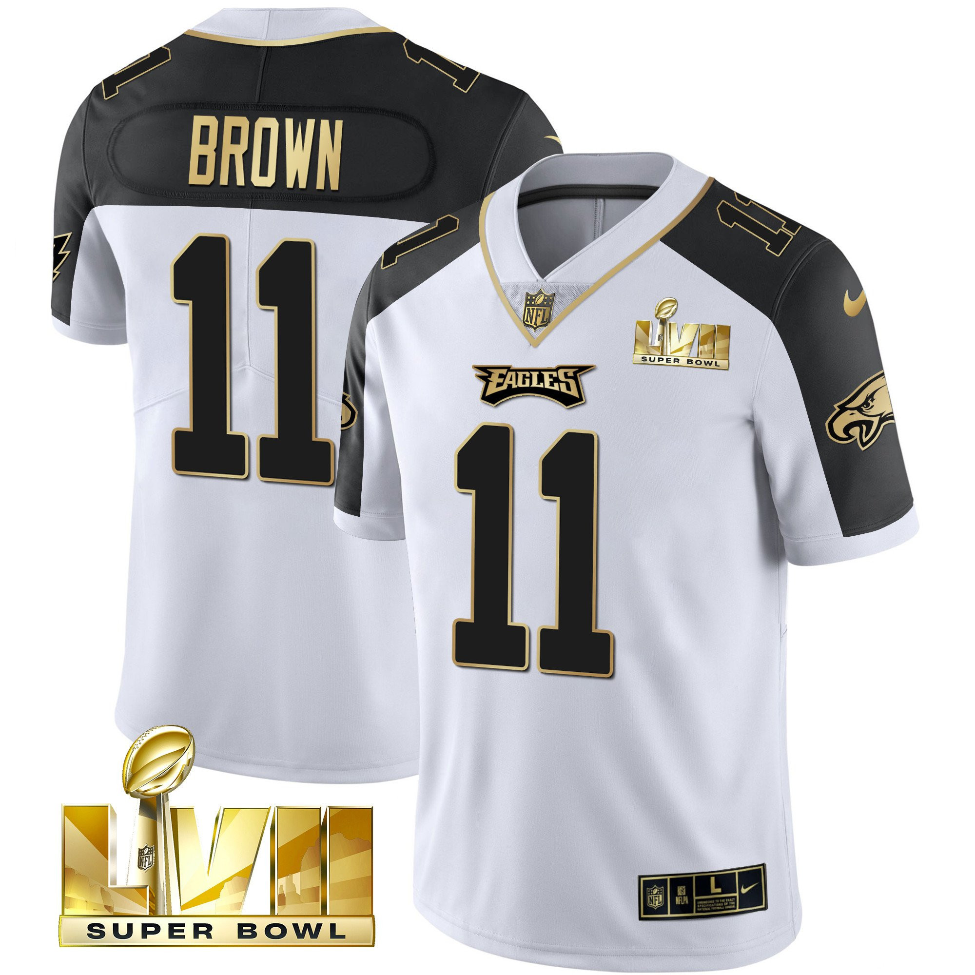 A.J. Brown Men's Philadelphia Eagles Super Bowl Vapor Gold Black Inverted Jersey - All Stitched