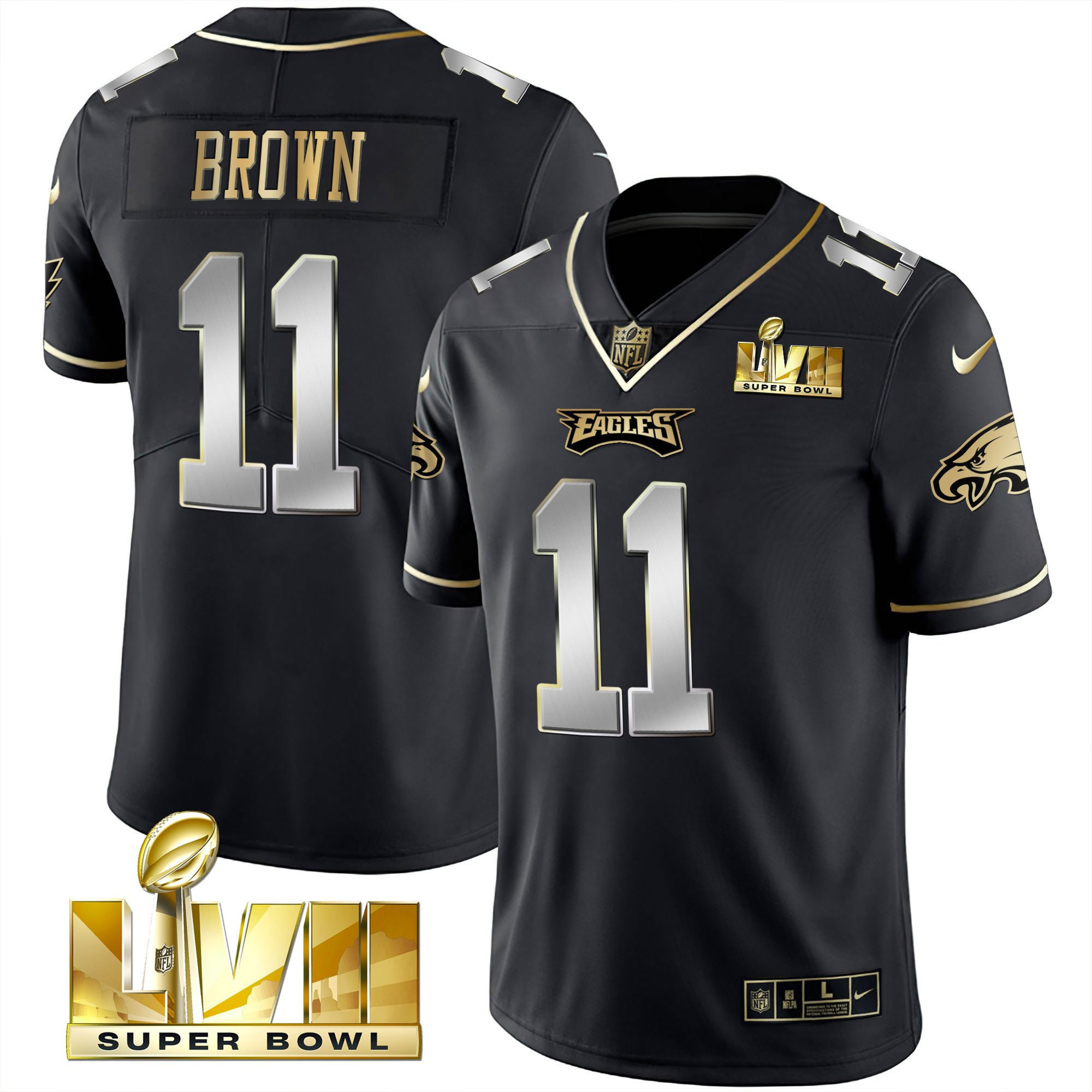 A.J. Brown Men's Philadelphia Eagles Super Bowl Vapor Gold Black Limited Jersey - All Stitched