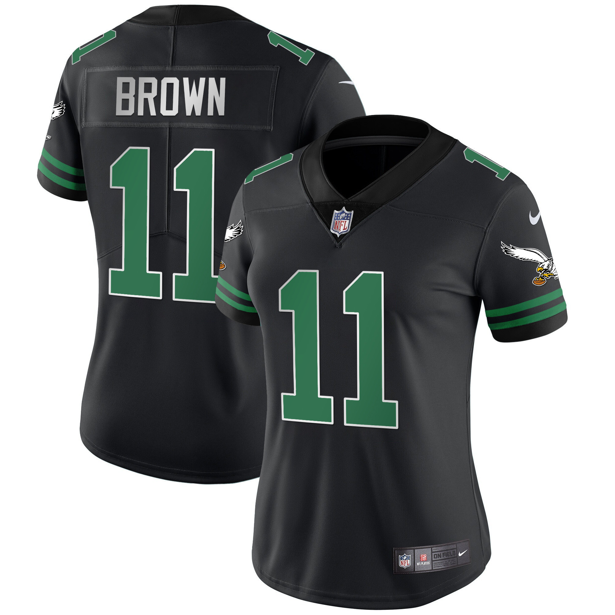 A.J. Brown Women's Philadelphia Eagles Gold & Kelly Vapor Kelly Black Jersey - All Stitched