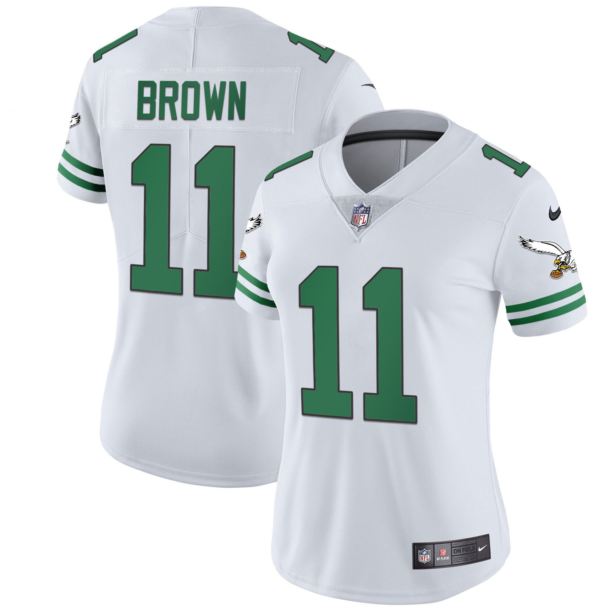 A.J. Brown Women's Philadelphia Eagles Gold & Kelly Vapor Kelly White Jersey - All Stitched