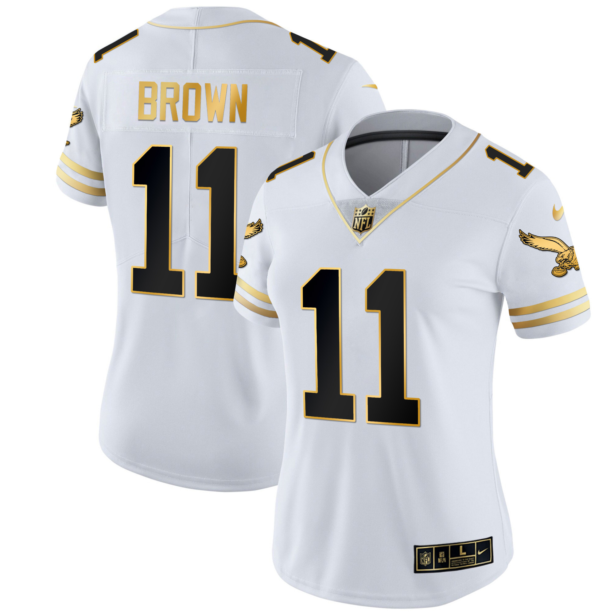 A.J. Brown Women's Philadelphia Eagles Gold & Kelly Vapor White Gold Jersey - All Stitched