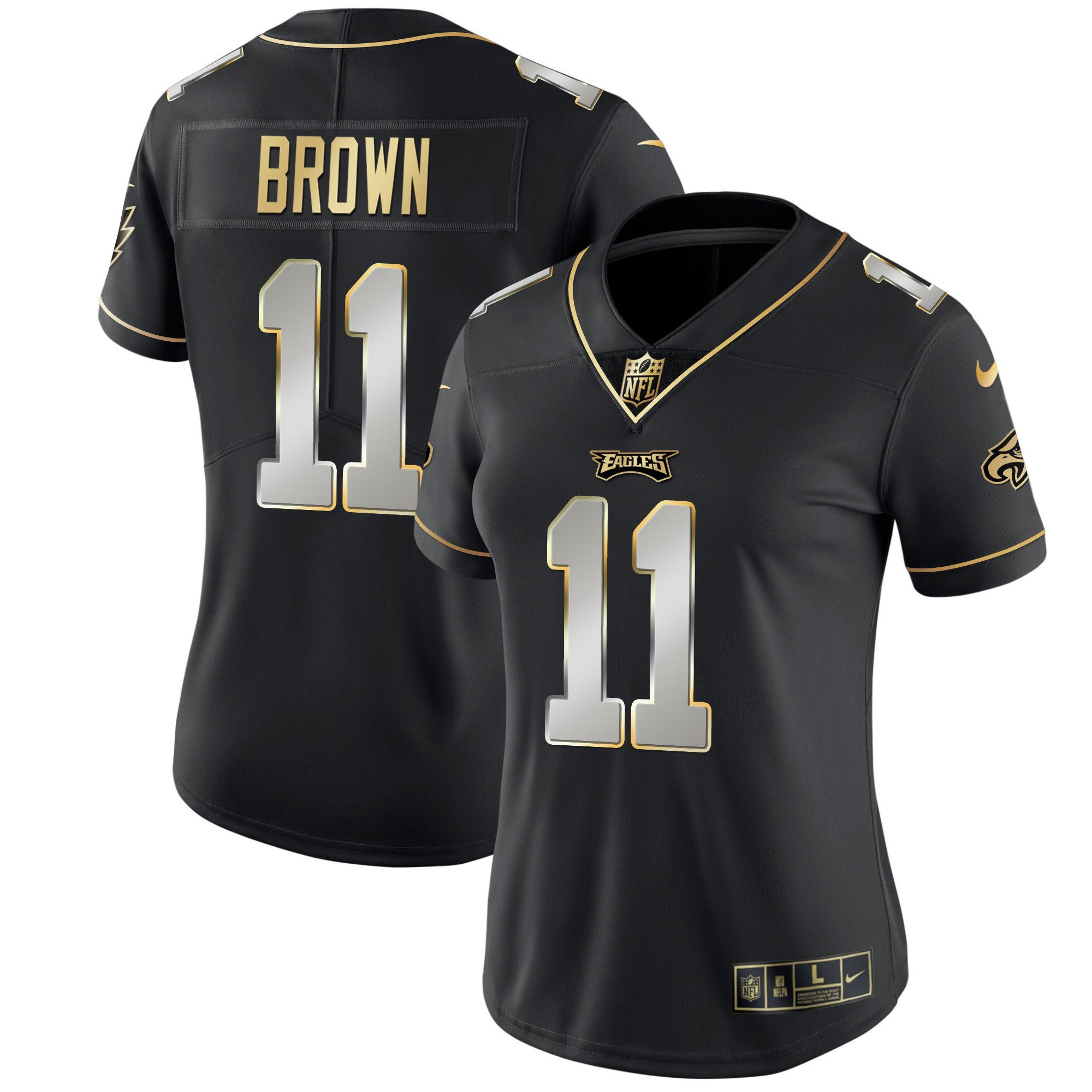 A.J. Brown Women's Philadelphia Eagles Gold & Split Vapor - All Stitched Black Limited Jersey - All Stitched