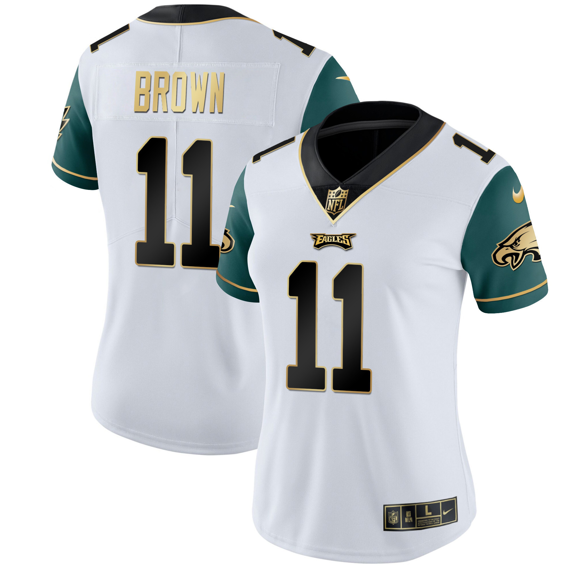 A.J. Brown Women's Philadelphia Eagles Gold & Split Vapor - All Stitched Green Sleeves Jersey - All Stitched