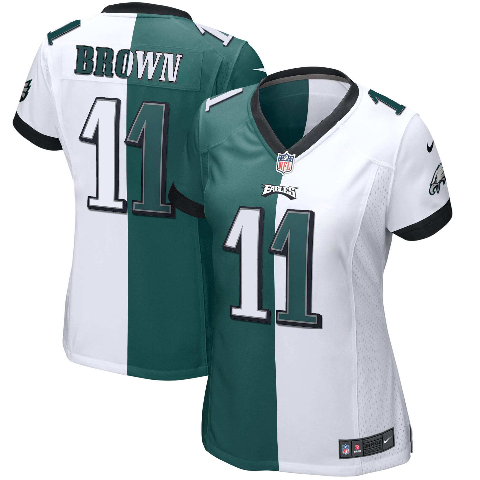 A.J. Brown Women's Philadelphia Eagles Gold & Split Vapor - All Stitched Split Jersey - All Stitched