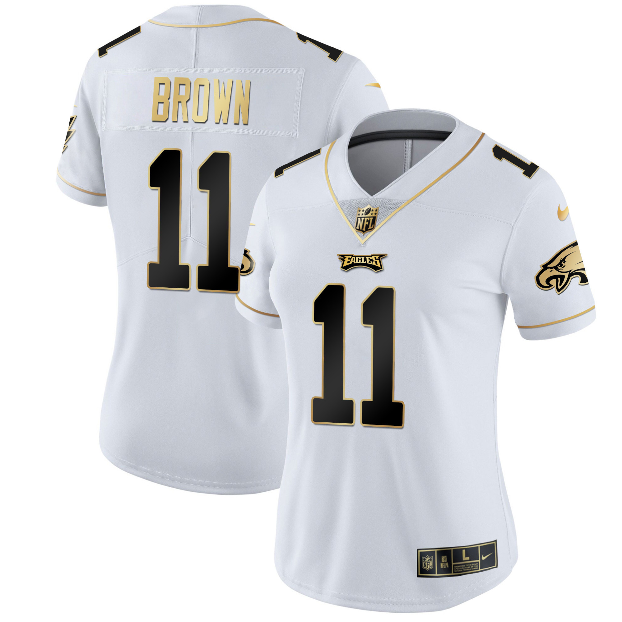 A.J. Brown Women's Philadelphia Eagles Gold & Split Vapor - All Stitched White Gold Jersey - All Stitched