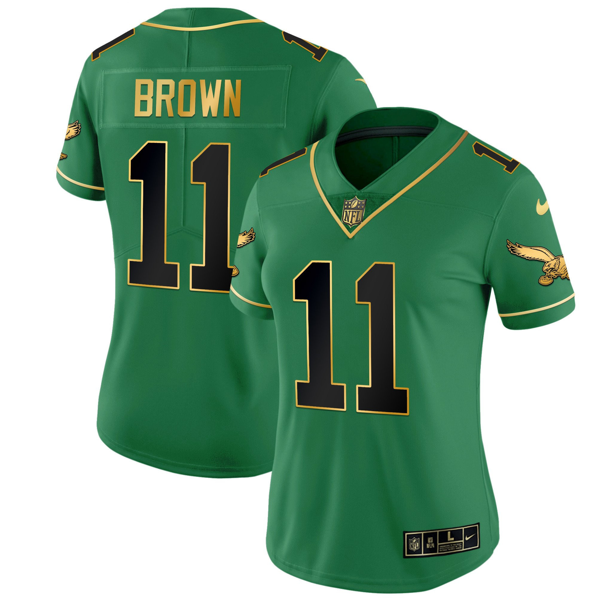 A.J. Brown Women's Philadelphia Eagles Kelly Green Gold Black Kelly Jersey - All Stitched
