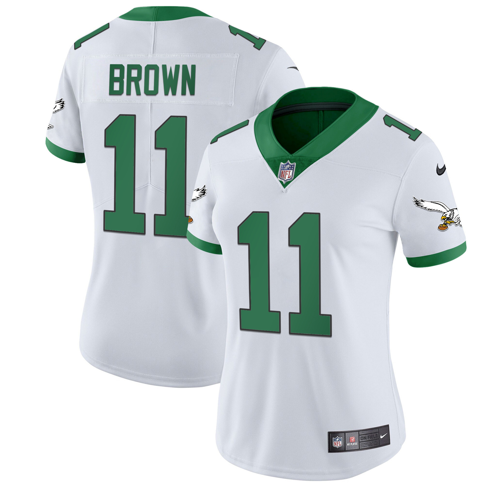 A.J. Brown Women's Philadelphia Eagles Kelly Green Gold Kelly White Jersey - All Stitched