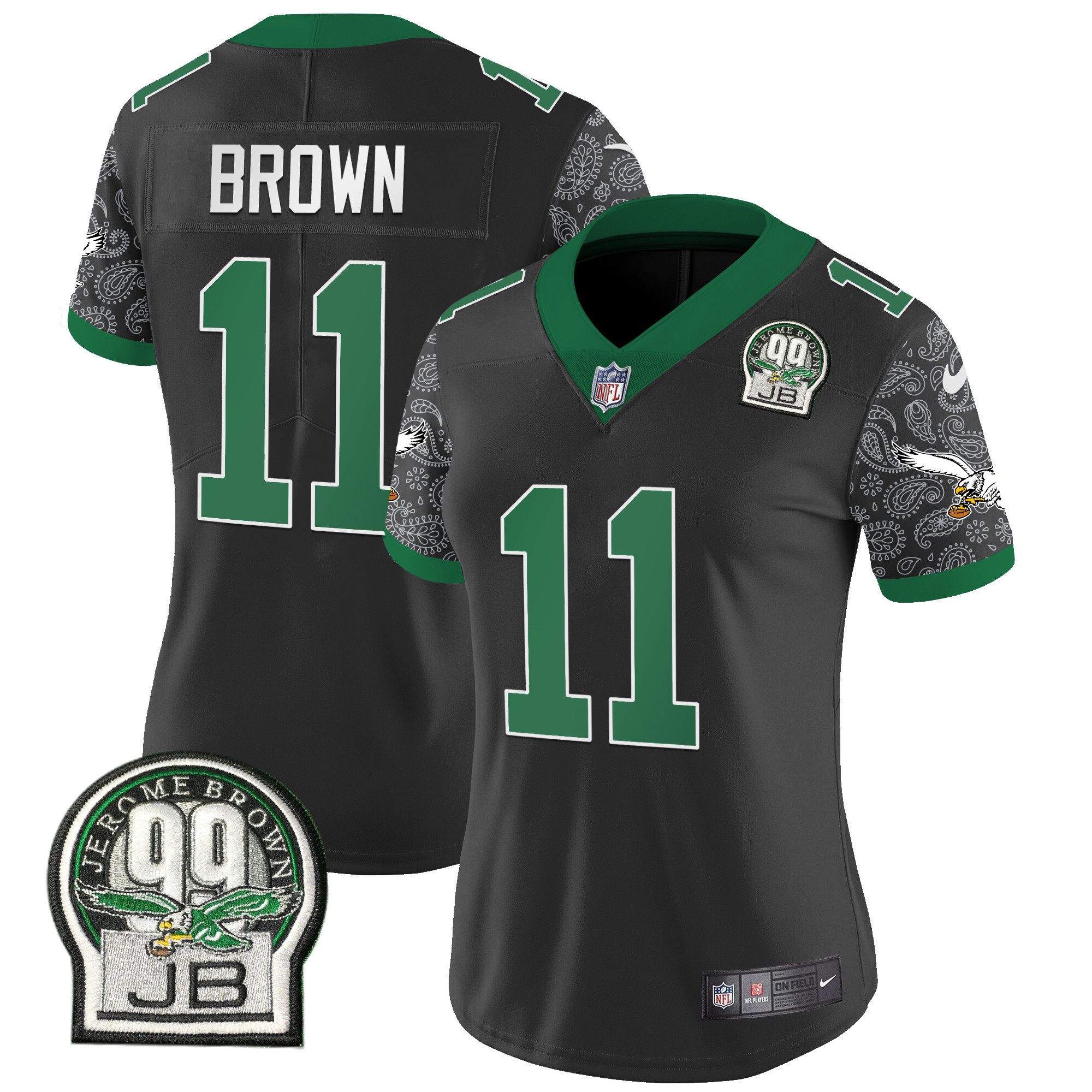 A.J. Brown Women's Philadelphia Eagles Kelly Green Vapor Limited Black Jersey - All Stitched