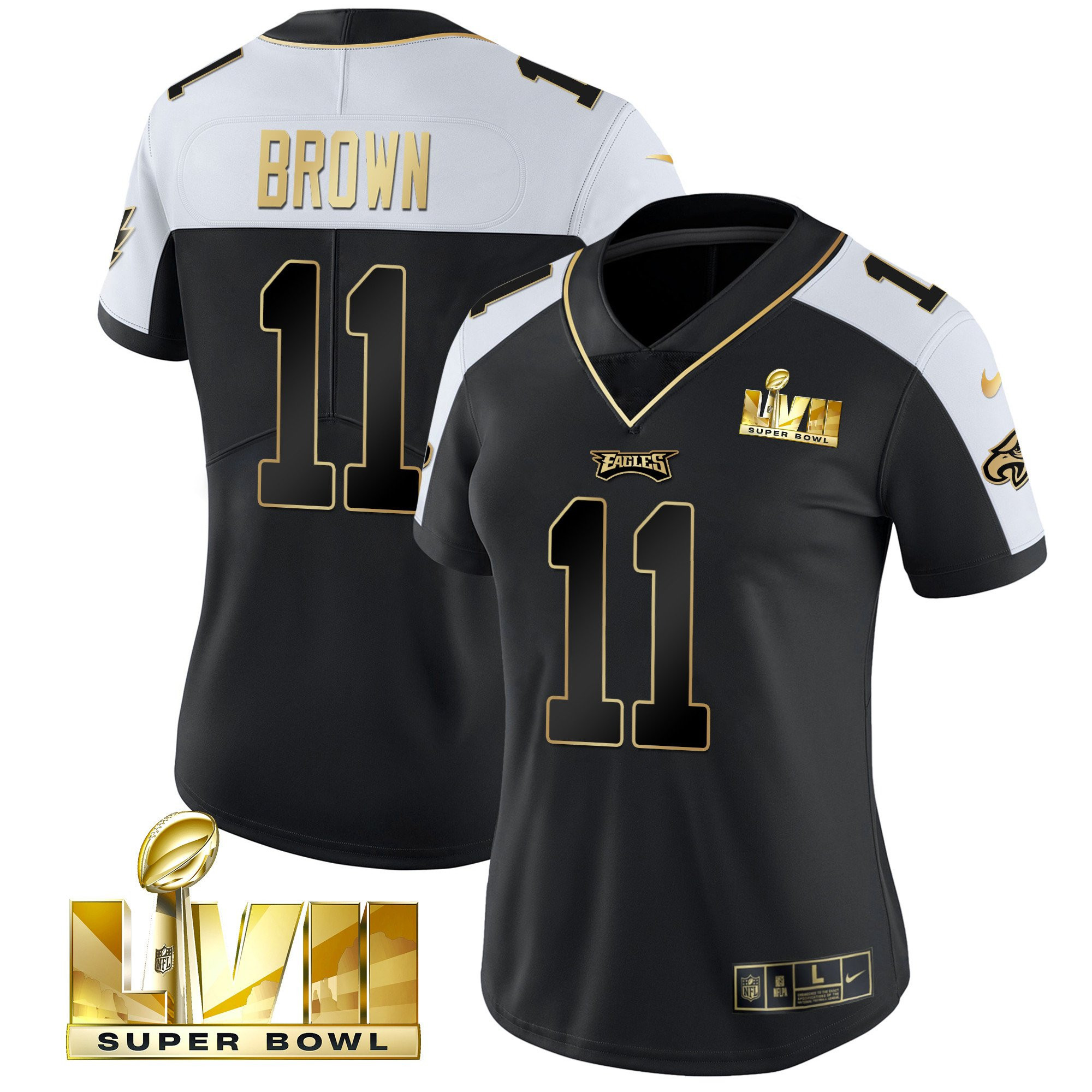 A.J. Brown Women's Philadelphia Eagles Super Bowl LVII Gold Vapor Alternate Jersey - All Stitched