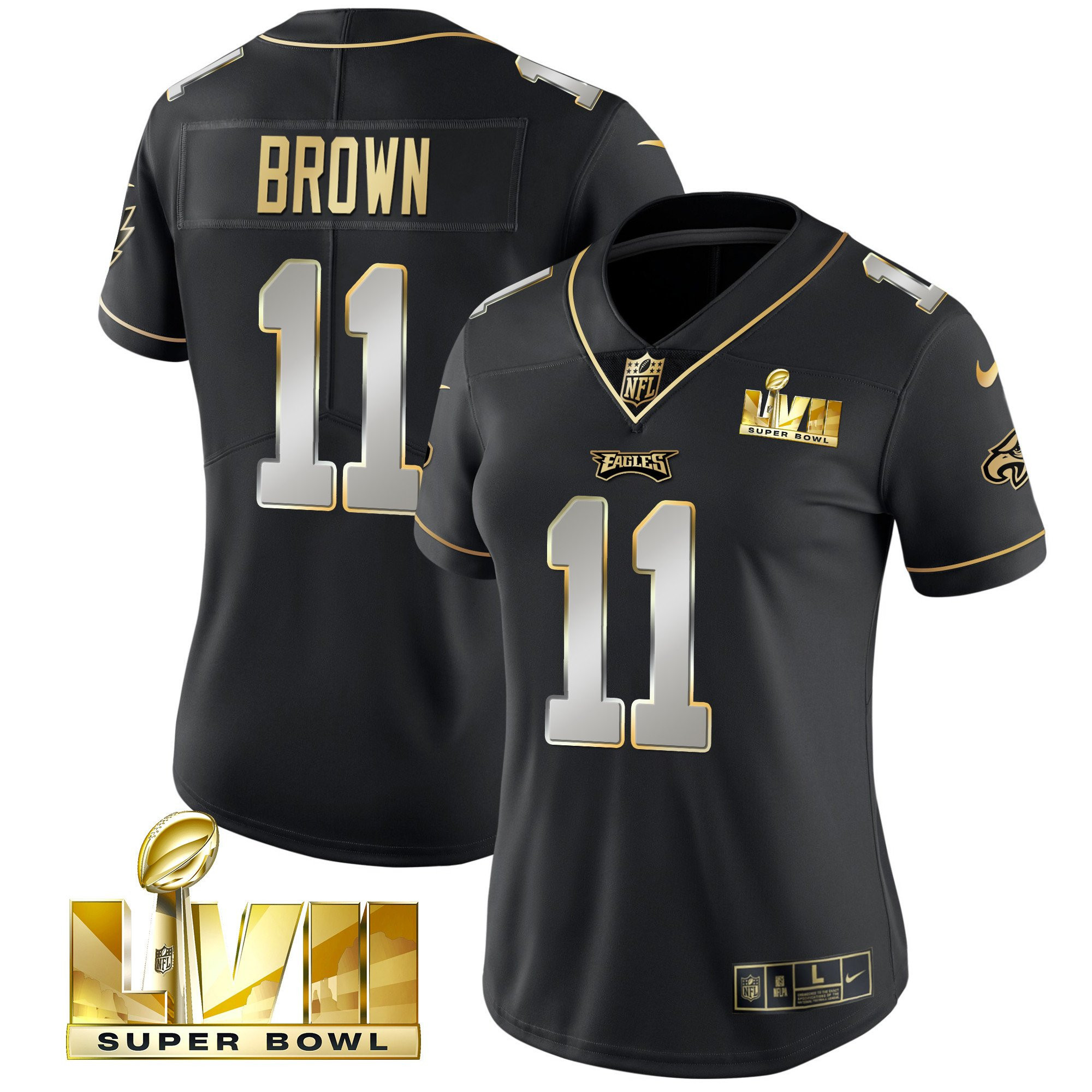 A.J. Brown Women's Philadelphia Eagles Super Bowl LVII Gold Vapor Black Limited Jersey - All Stitched