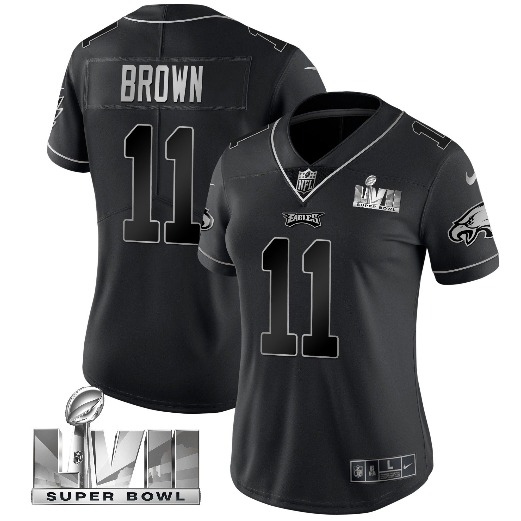 A.J. Brown Women's Philadelphia Eagles Super Bowl LVII Gold Vapor Black Silver Jersey - All Stitched