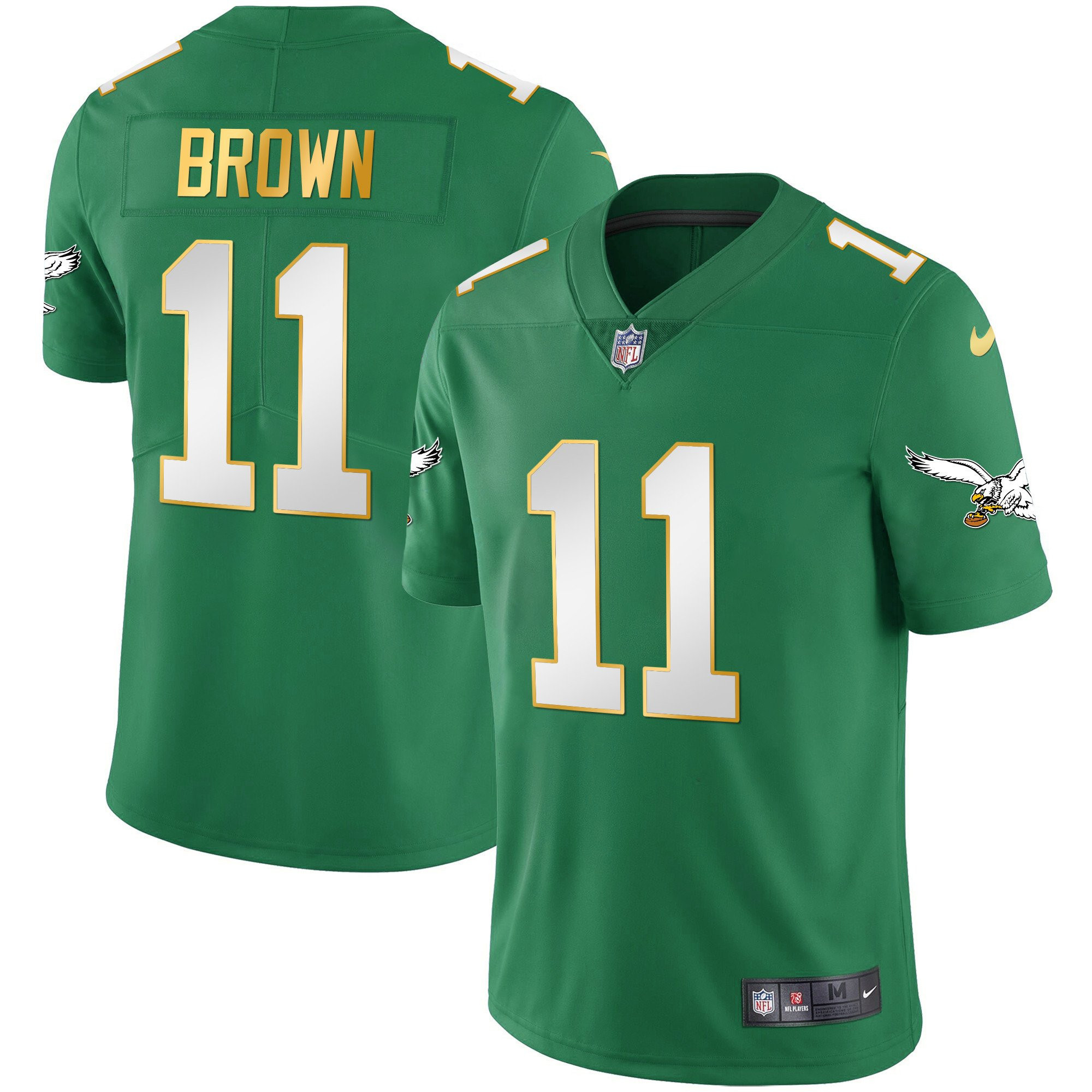 A.J. Brown Youth's Philadelphia Eagles Kelly Green Gold Gold Trim Jersey - All Stitched