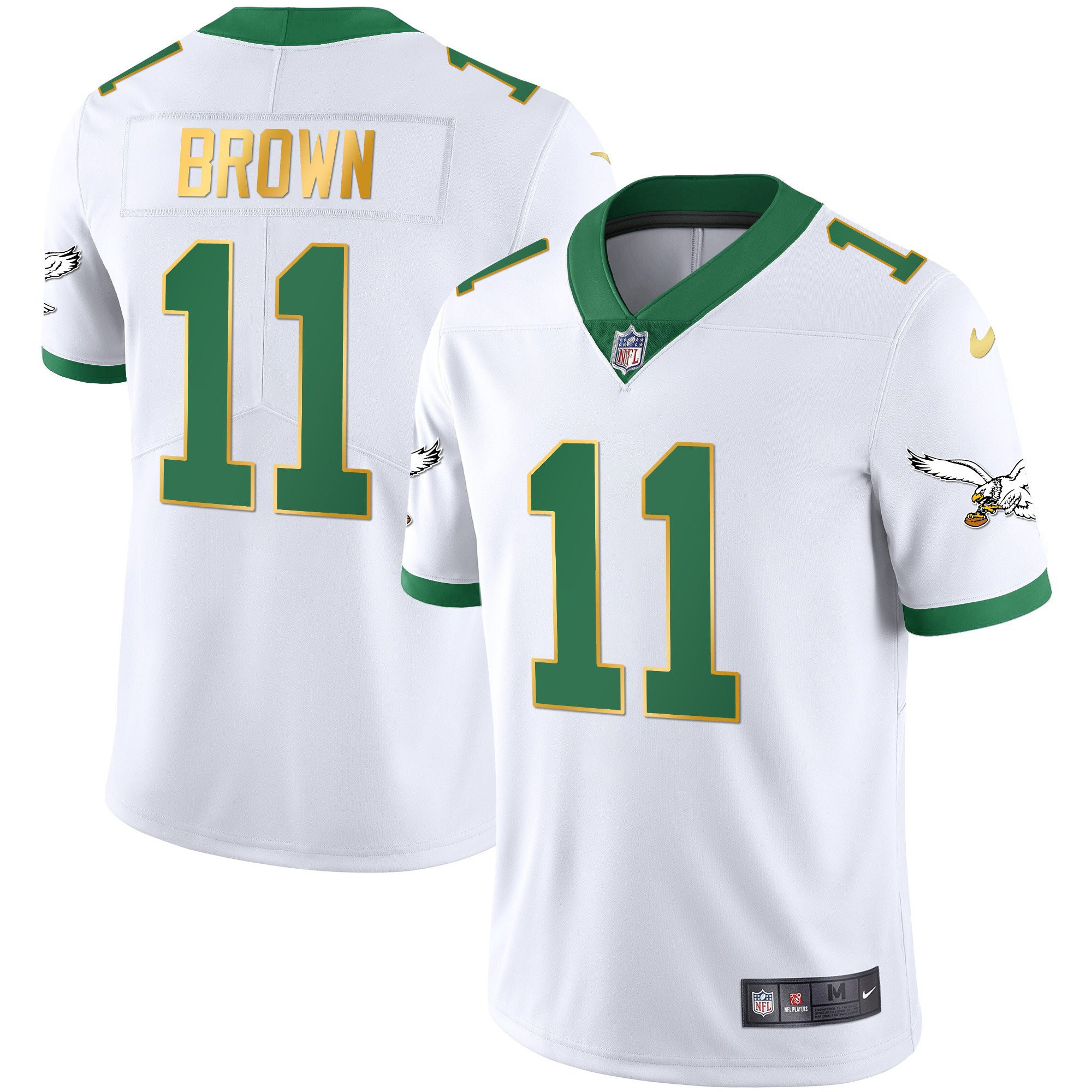 A.J. Brown Youth's Philadelphia Eagles Kelly Green Gold White Gold Trim Jersey - All Stitched
