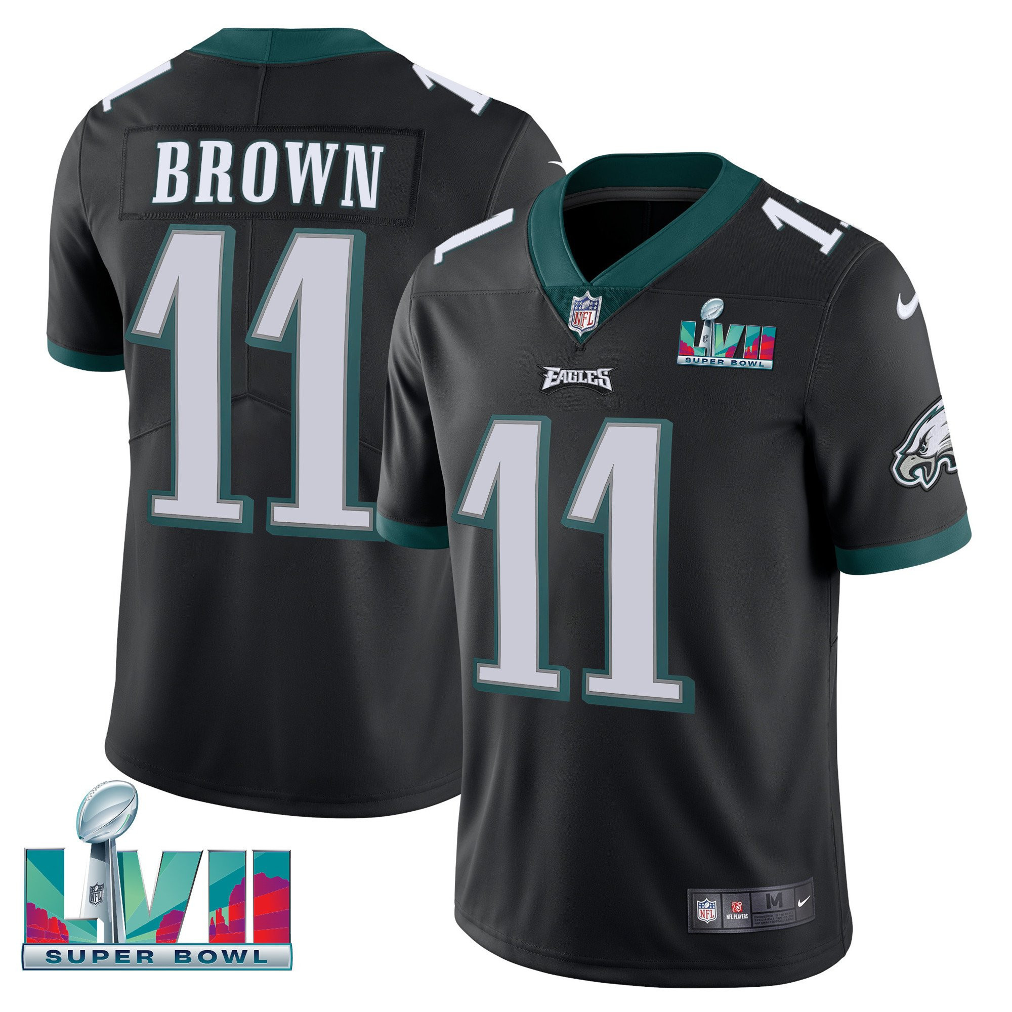 A.J. Brown Youth's Philadelphia Eagles Super Bowl Patch Vapor Black Jersey - All Stitched