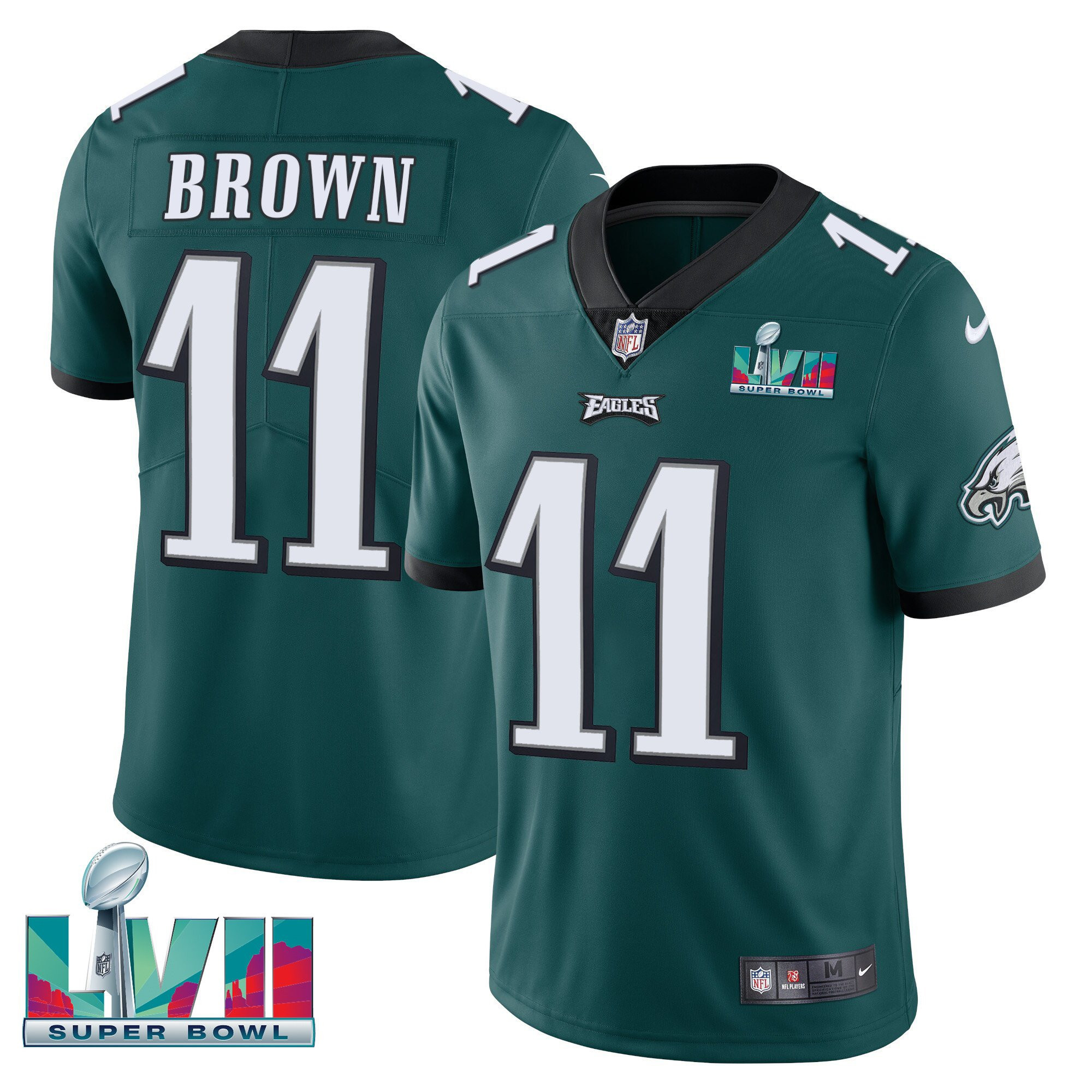 A.J. Brown Youth's Philadelphia Eagles Super Bowl Patch Vapor Midnight Green Jersey - All Stitched