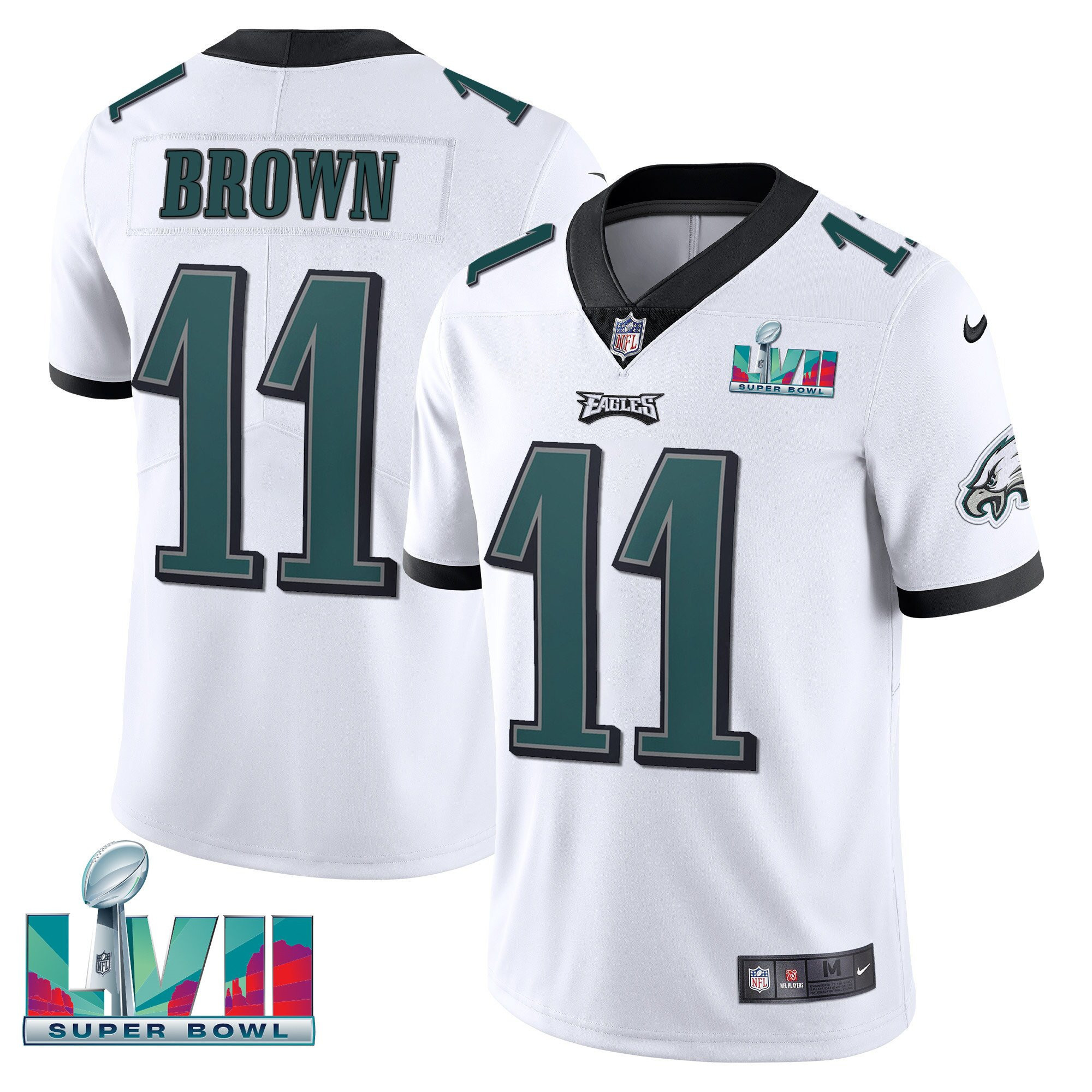 A.J. Brown Youth's Philadelphia Eagles Super Bowl Patch Vapor White Jersey - All Stitched