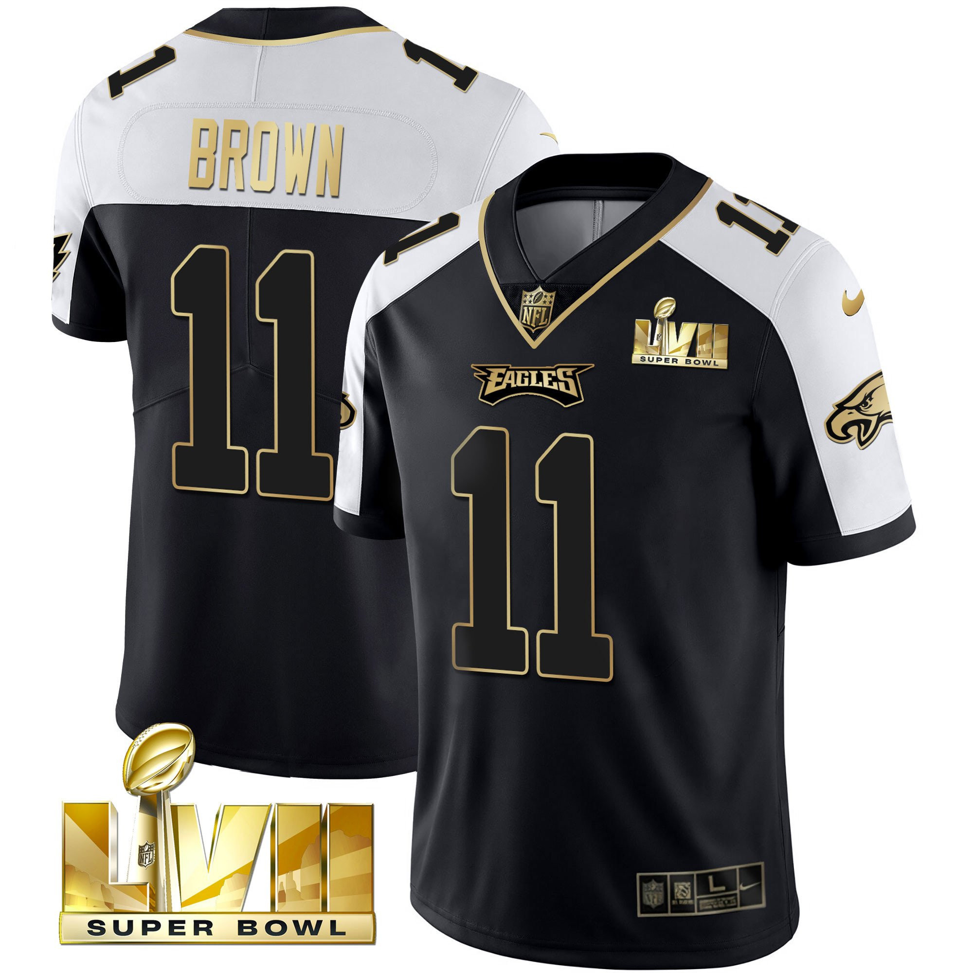 A.J. Brown Youth's Philadelphia Eagles Super Bowl Vapor Gold Alternate Jersey - All Stitched