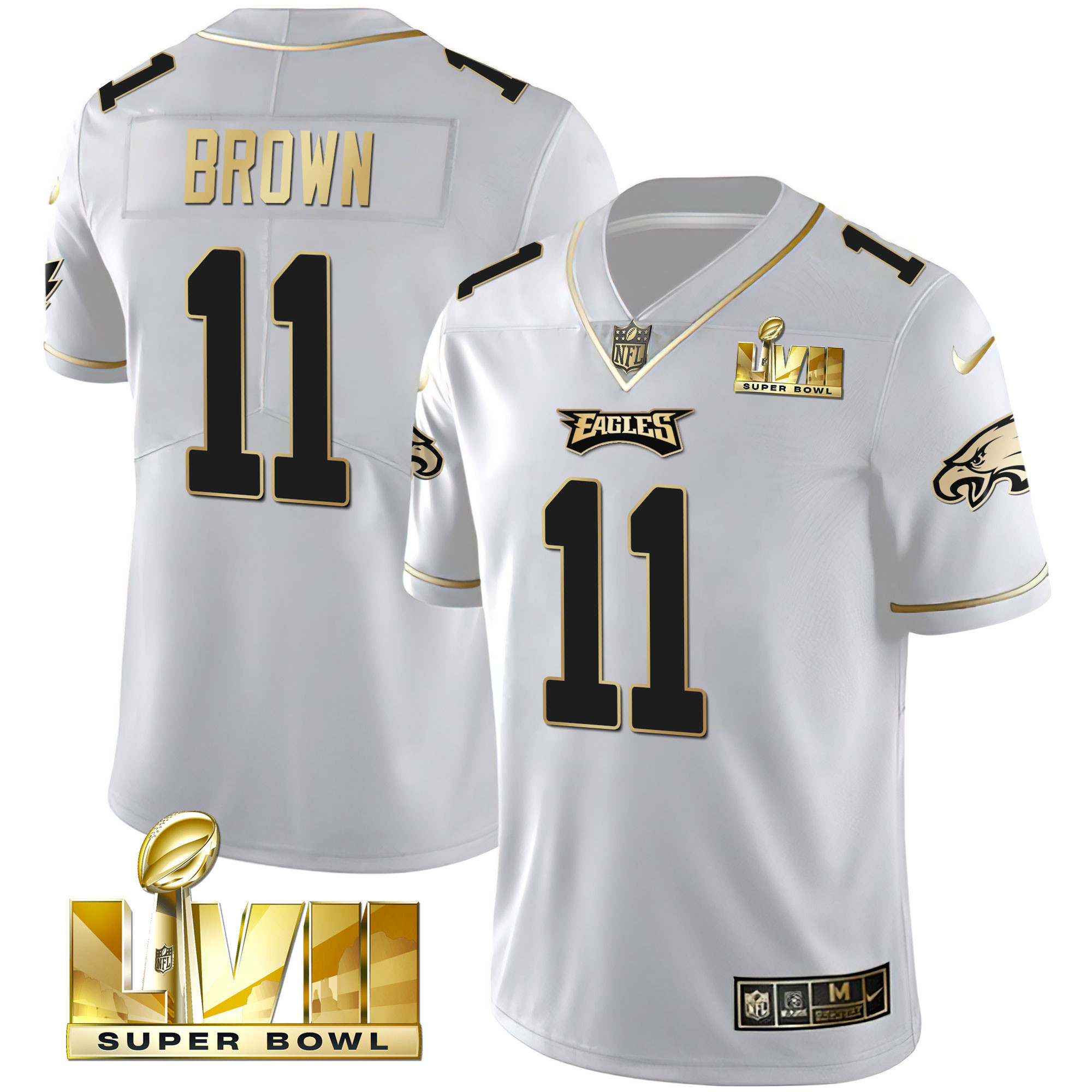 A.J. Brown Youth's Philadelphia Eagles Super Bowl Vapor Gold White Gold Jersey - All Stitched