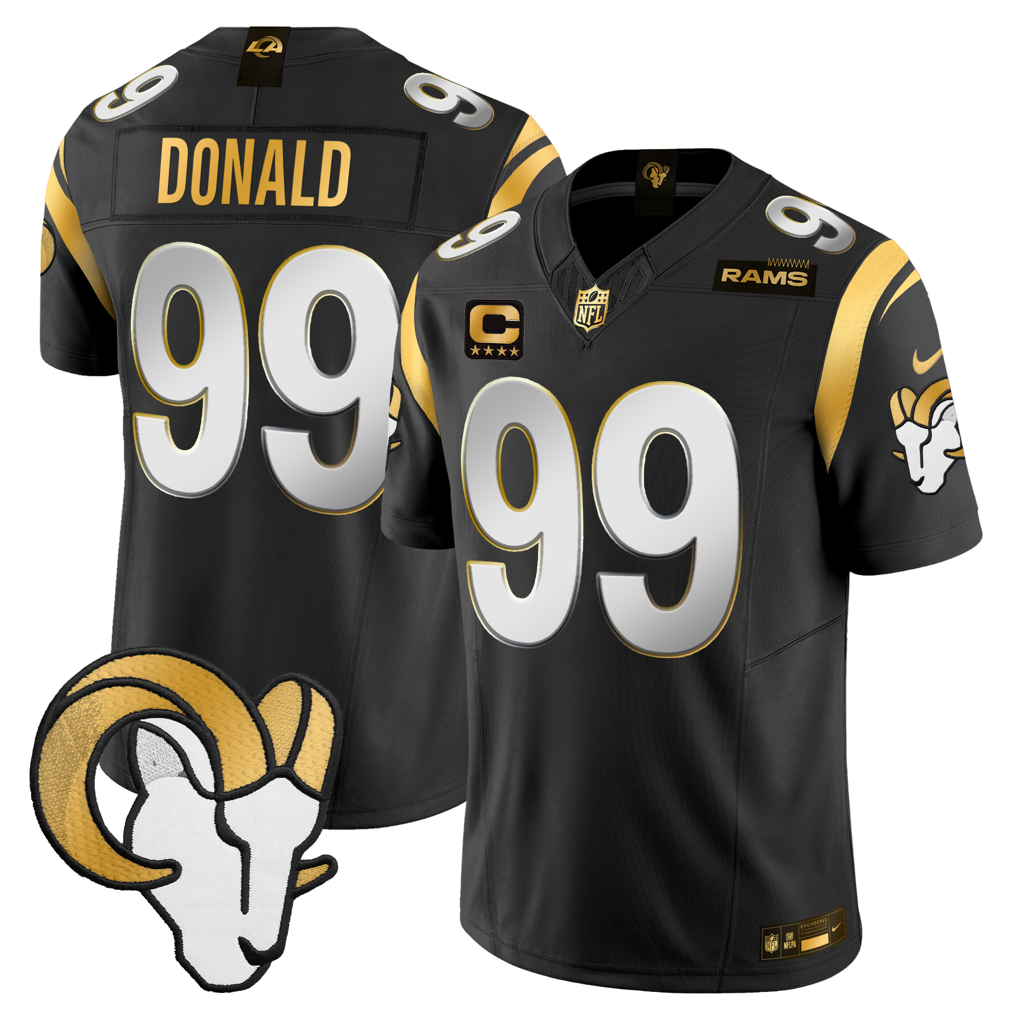 Aaron Donald Men's Los Angeles Rams 2024 Gold Vapor Limited Black Limited Jersey - All Stitched