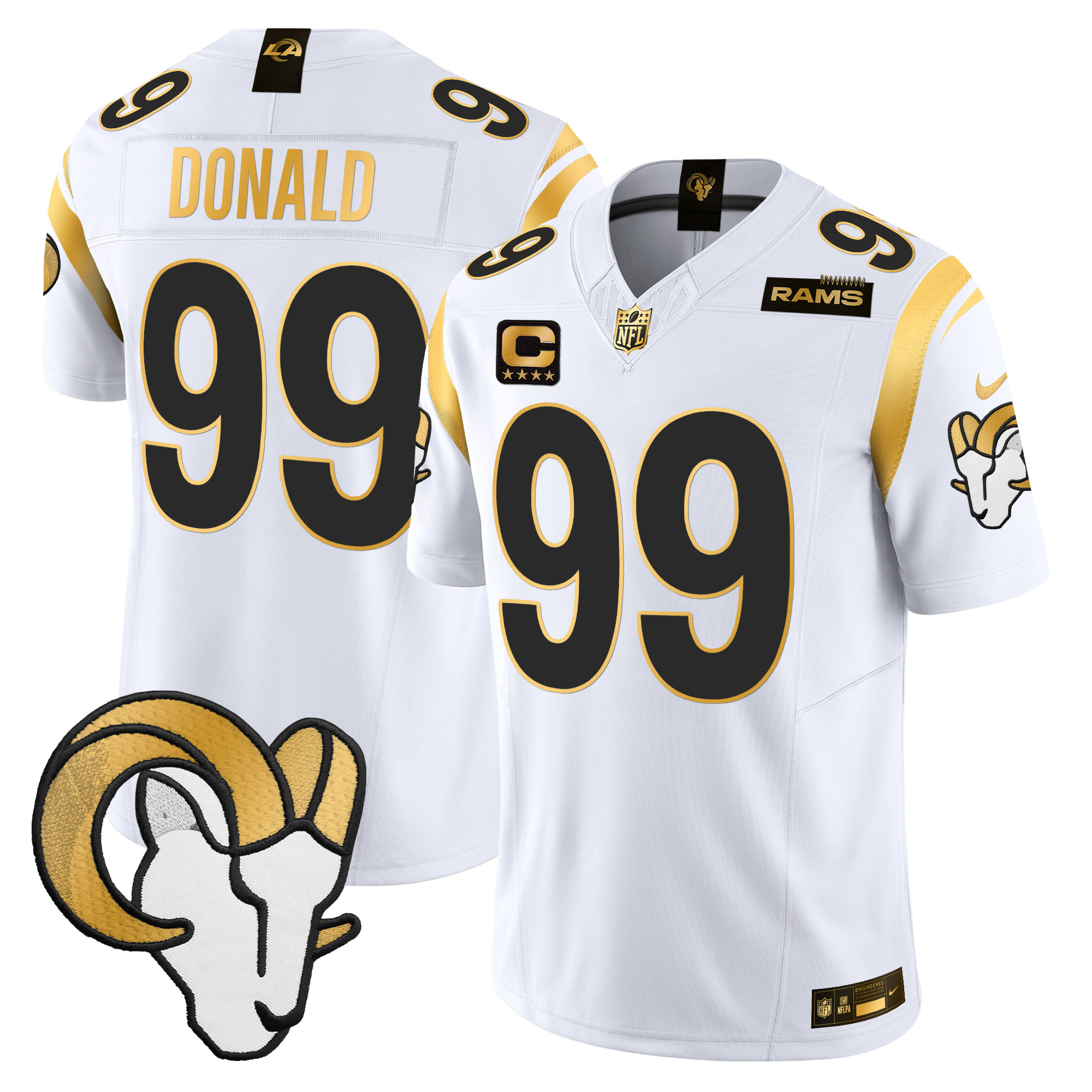 Aaron Donald Men's Los Angeles Rams 2024 Gold Vapor Limited White Jersey - All Stitched