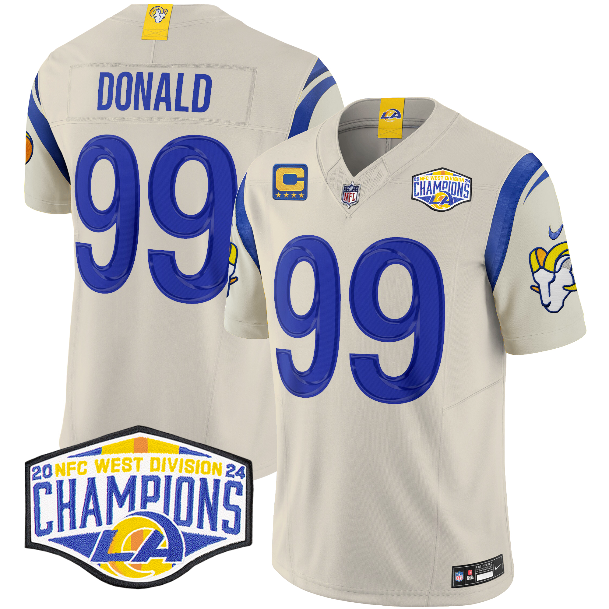 Aaron Donald Men's Los Angeles Rams 2024 NFC West Division Champions Vapor Limited Bone Jersey - All Stitched