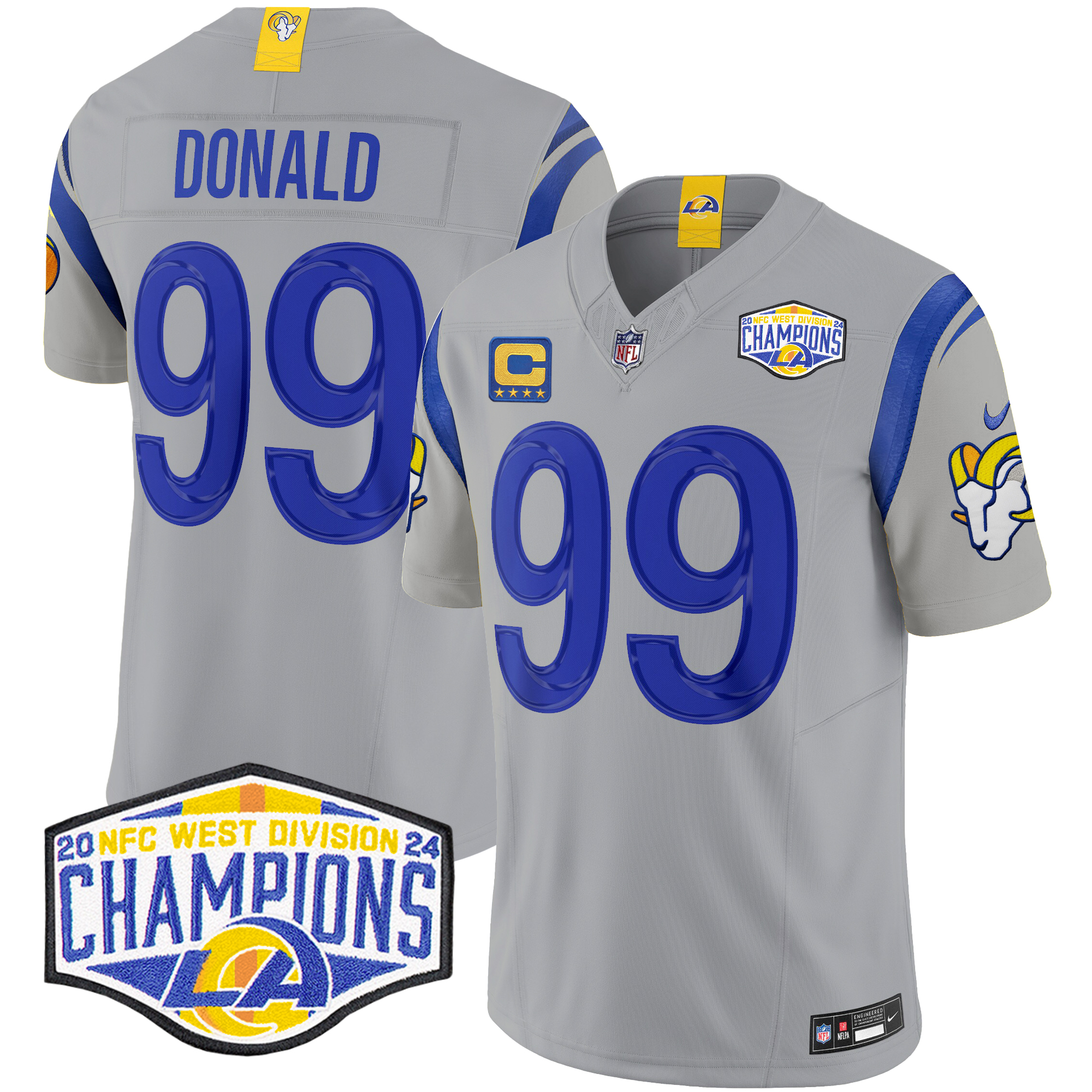 Aaron Donald Men's Los Angeles Rams 2024 NFC West Division Champions Vapor Limited Gray Jersey - All Stitched