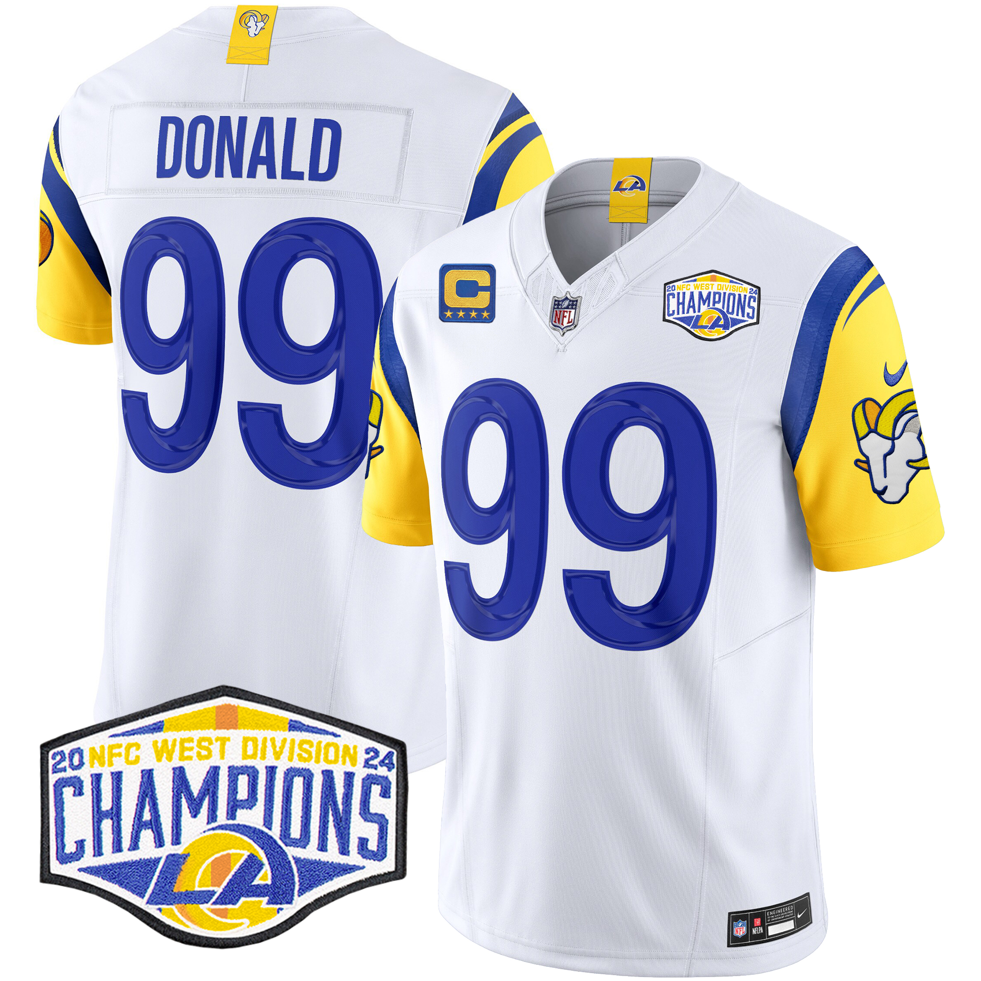 Aaron Donald Men's Los Angeles Rams 2024 NFC West Division Champions Vapor Limited White Jersey - All Stitched