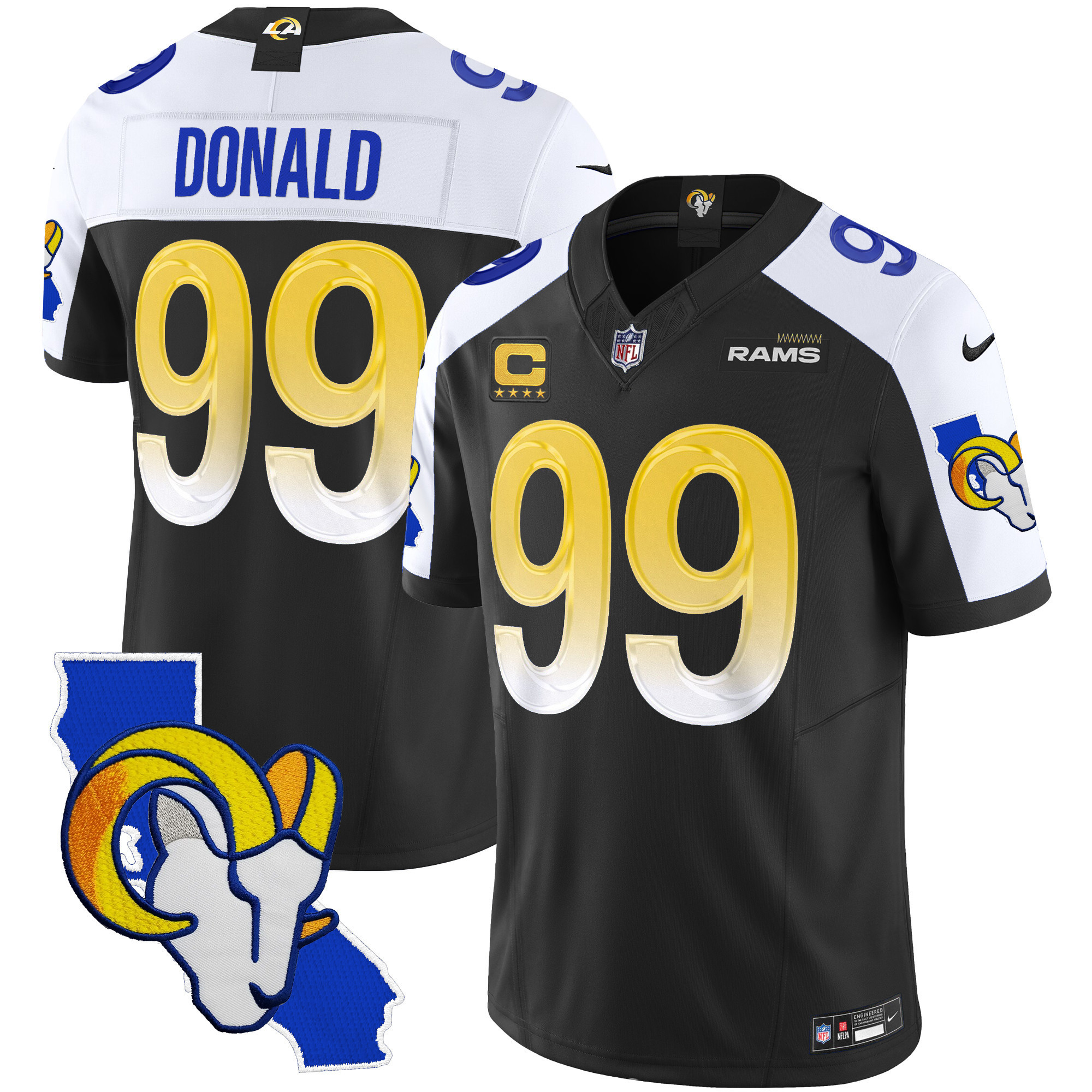 Aaron Donald Men's Los Angeles Rams California Patch Vapor Limited Black Alternate Jersey - All Stitched