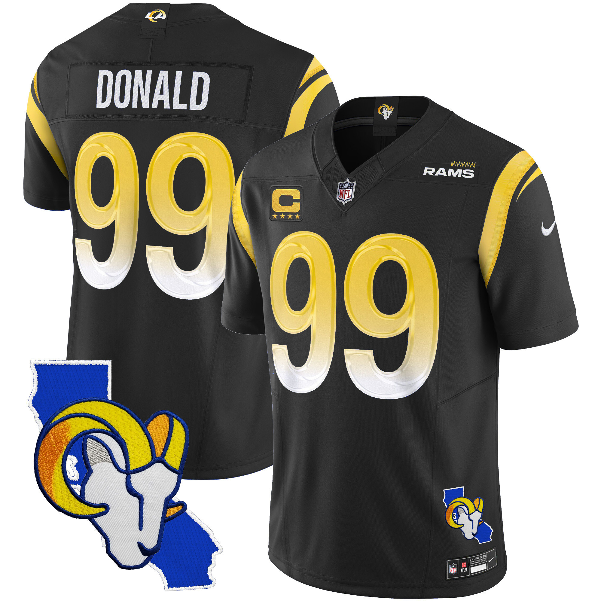 Aaron Donald Men's Los Angeles Rams California Patch Vapor Limited Black Jersey - All Stitched