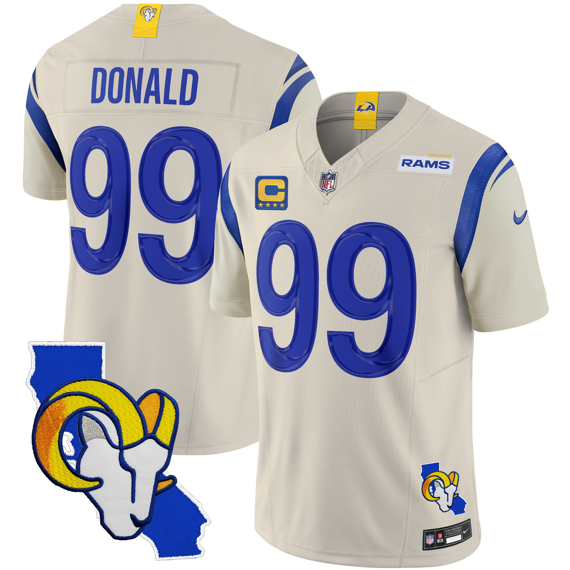 Aaron Donald Men's Los Angeles Rams California Patch Vapor Limited Bone Jersey - All Stitched