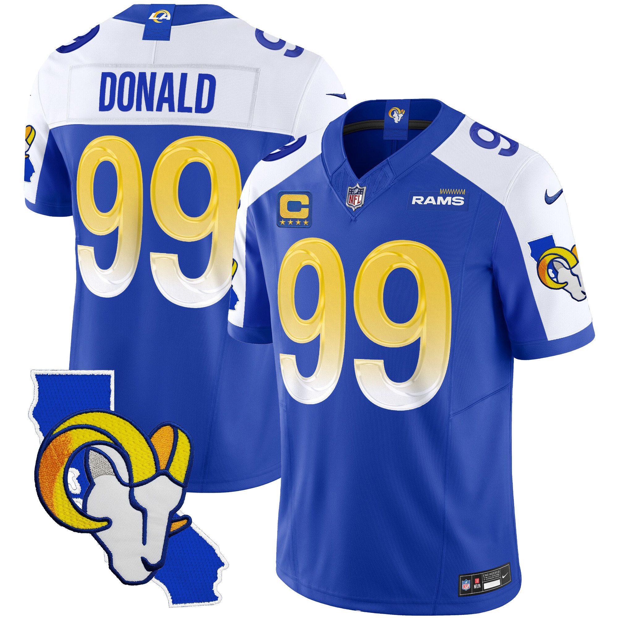 Aaron Donald Men's Los Angeles Rams California Patch Vapor Limited Royal Alternate Jersey - All Stitched