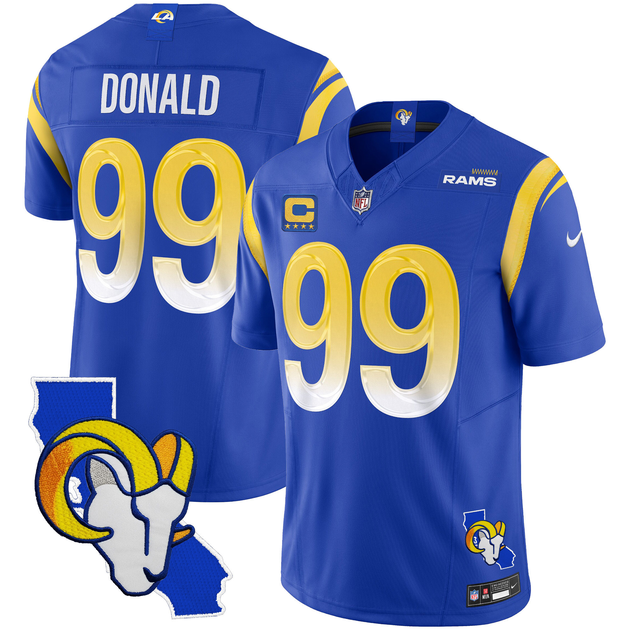Aaron Donald Men's Los Angeles Rams California Patch Vapor Limited Royal Jersey - All Stitched
