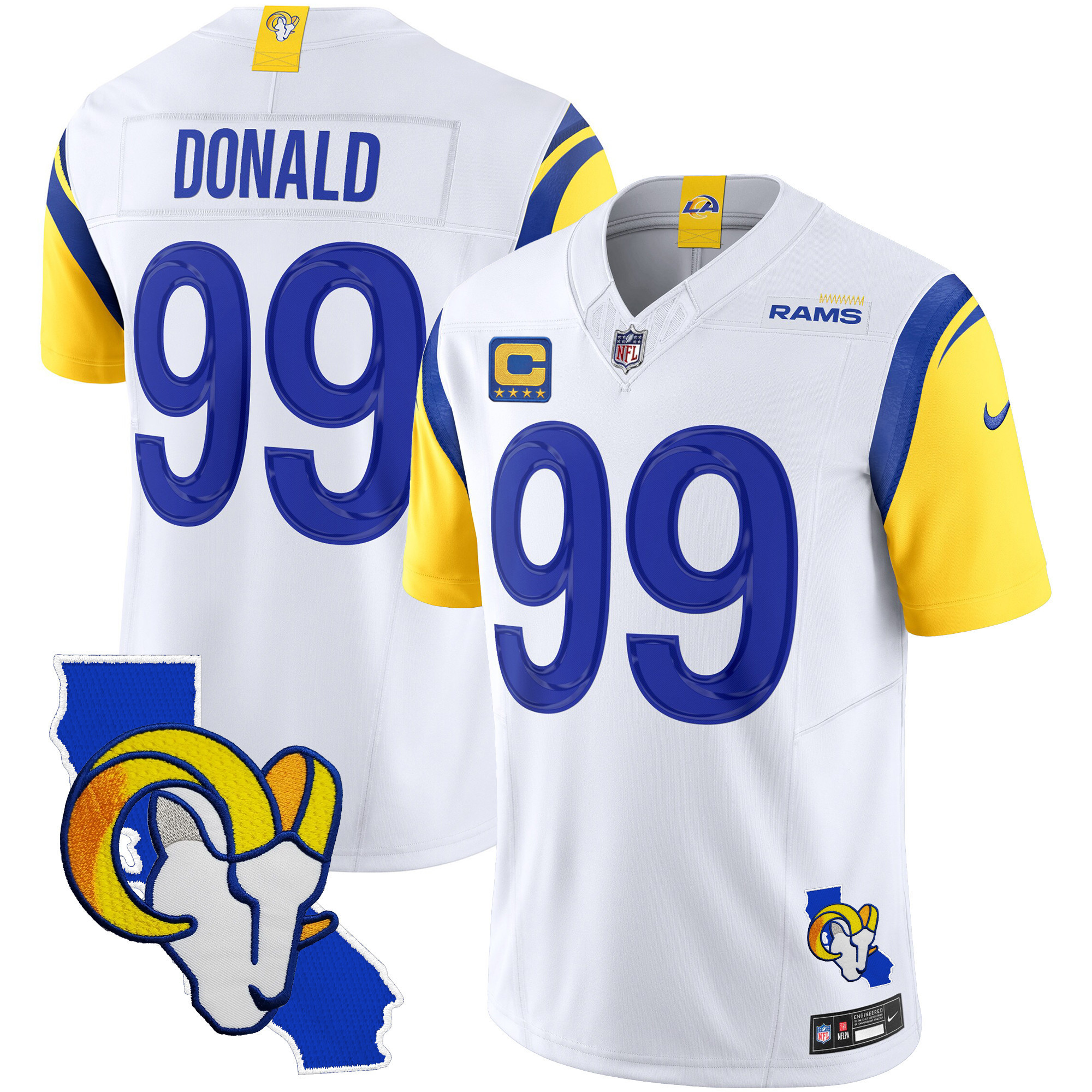 Aaron Donald Men's Los Angeles Rams California Patch Vapor Limited White Jersey - All Stitched