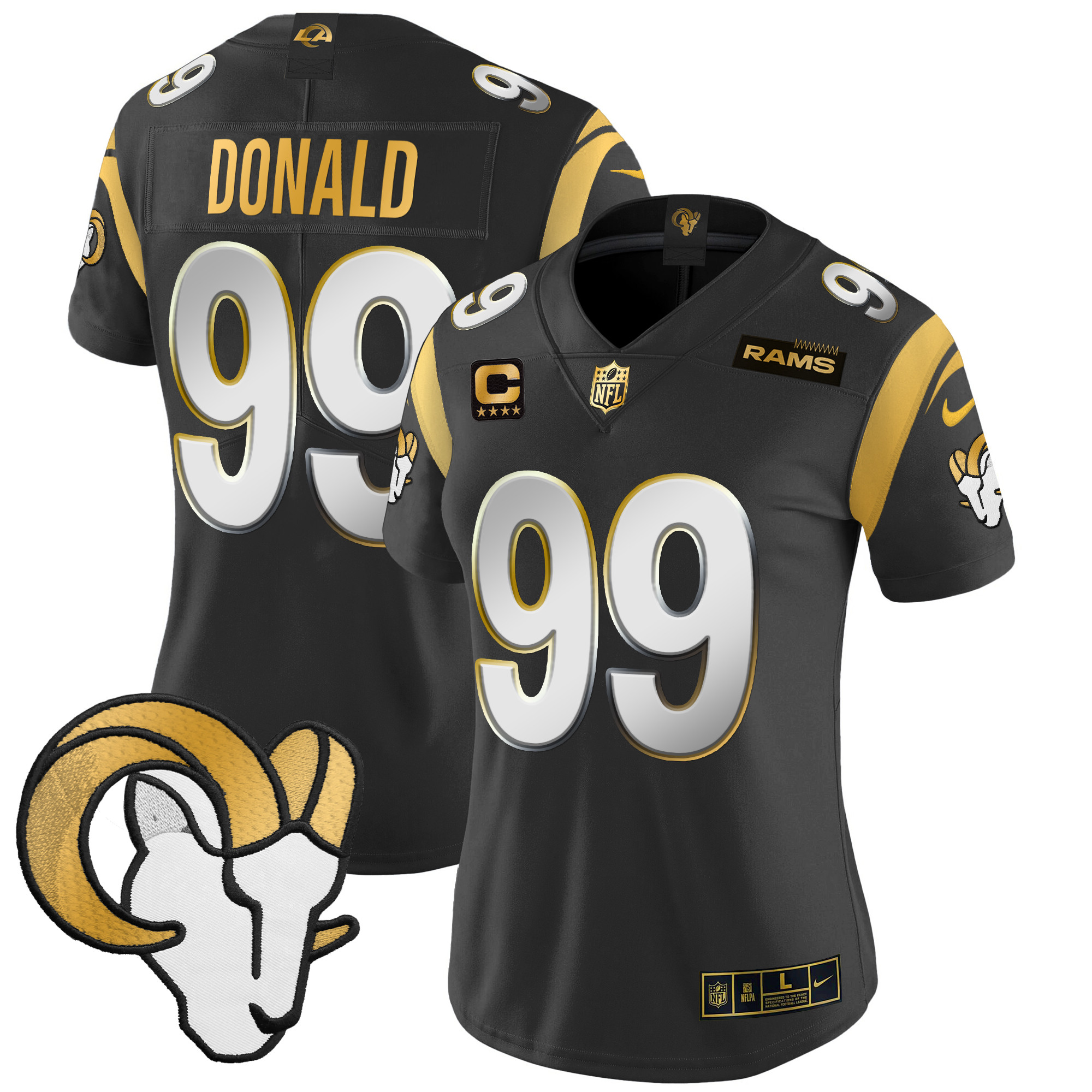 Aaron Donald Women's Los Angeles Rams 2024 Gold Vapor Limited Black Limited Jersey - All Stitched