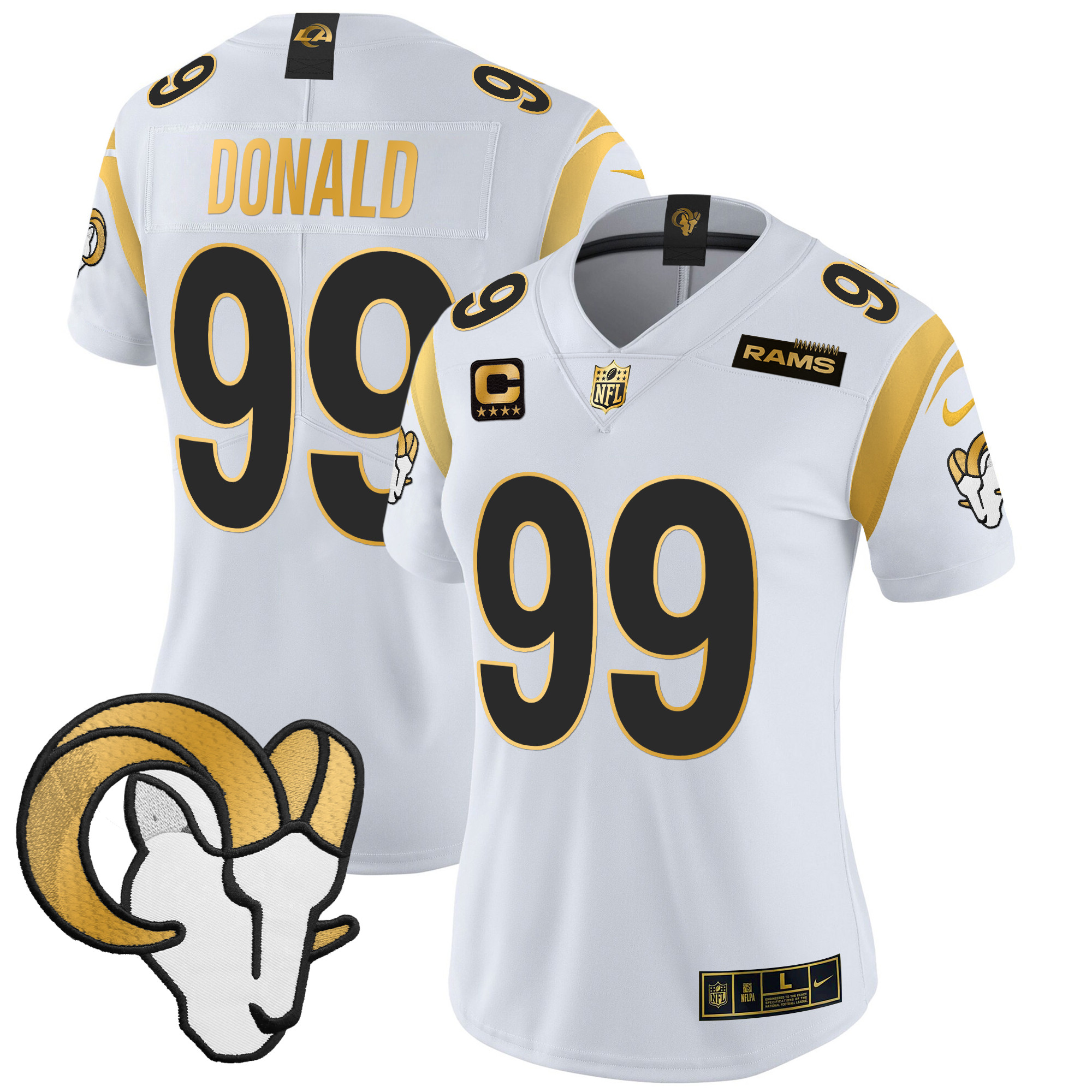 Aaron Donald Women's Los Angeles Rams 2024 Gold Vapor Limited White Gold Jersey - All Stitched